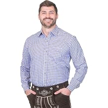 Dirndl Trachten Haus German Blue Plaid Lederhosen Longsleeve/Shortsleeve Button Down Shirt