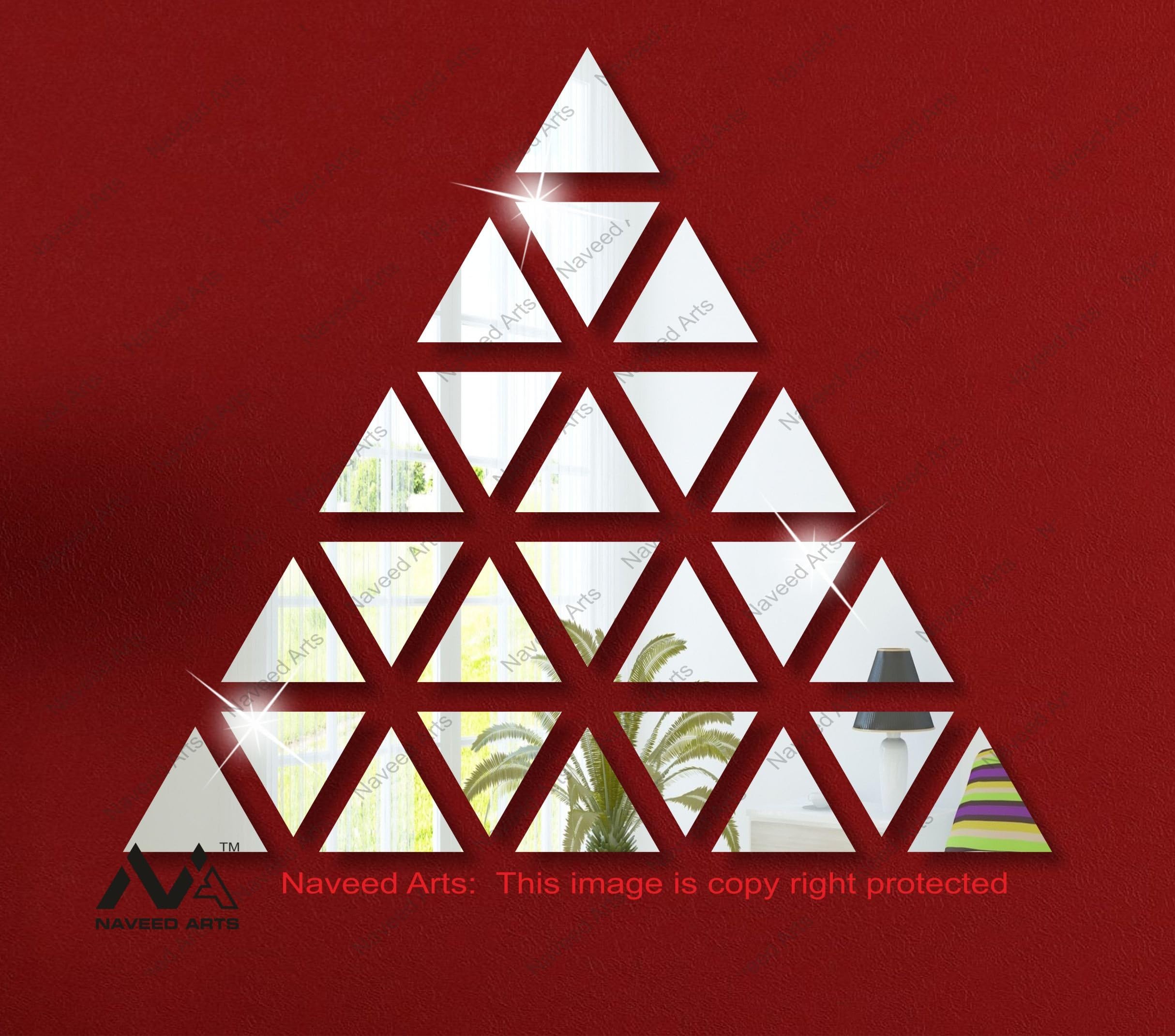 Naveed Arts - 27"x23" - Acrylic Triangle Design Wall Decor Sticker for Home and Office - Silver Mirror,JB055SM - Factory Outlet, Bill + Warranty
