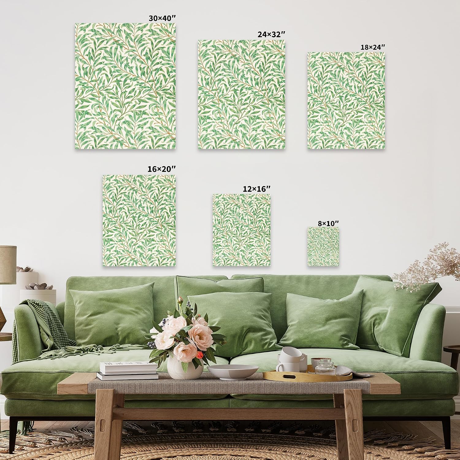Poster Master Vintage William Morris Canvas - Retro Willow Bough Print - Green Floral Art - Textile Pattern Design - Watercolor Art - Aesthetic Living Room Wall Decor - 8x10 STRETCHED Canvas