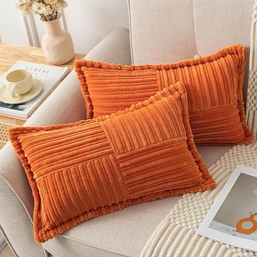 UGASA - Juego de 2 fundas de almohada de pana súper suave con textura de rayas para otoño, fundas de cojín decorativas con costado ancho para casa