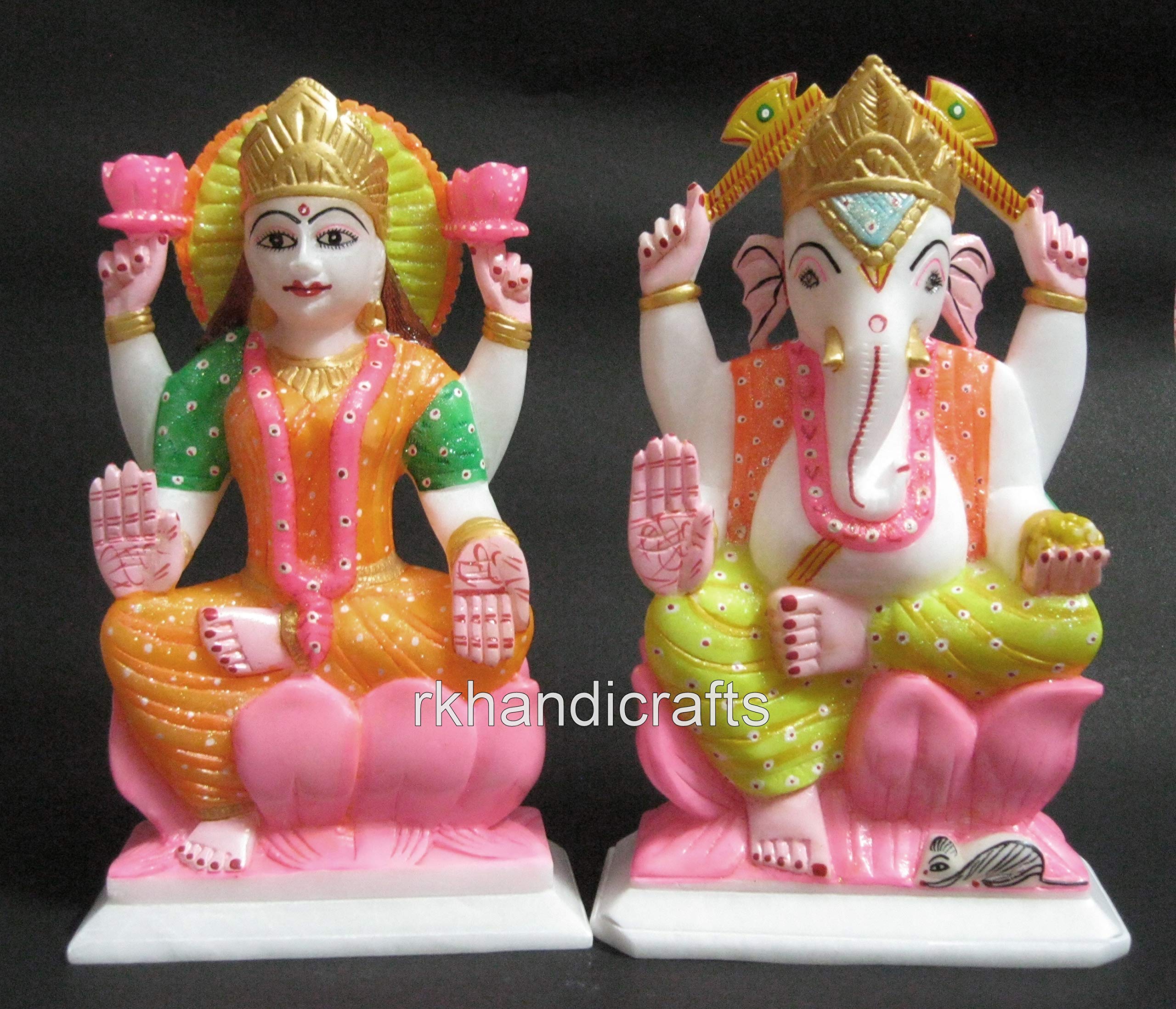 White Marble Lord Ganesha Ji and Goddess Laxmi Ji Statue Handmade Siddhi Vinayak 6.5 Inches