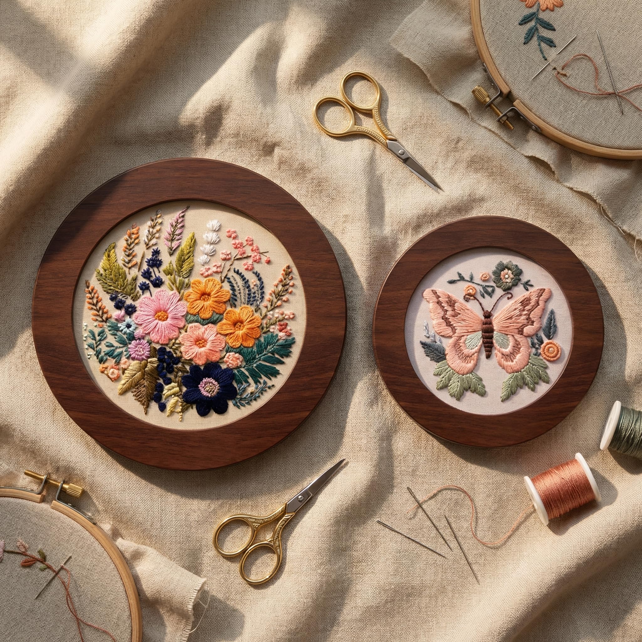 RattanView Stickrahmen aus Holz mit Stickrahmen, runder Stickrahmen, Rahmen für fertige Kreuzstichrahmen, DIY, Kunst, Handwerk, Nähen, Ornamente (Nussbaum, 15,2 cm und 20,3 cm)