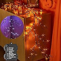 Vista 1 de Hairui - Guirnalda de Halloween con luces, 120 luces de hadas bicolor naranja y morado, 8 funciones, guirnalda negra iluminada de 6 pies, funciona