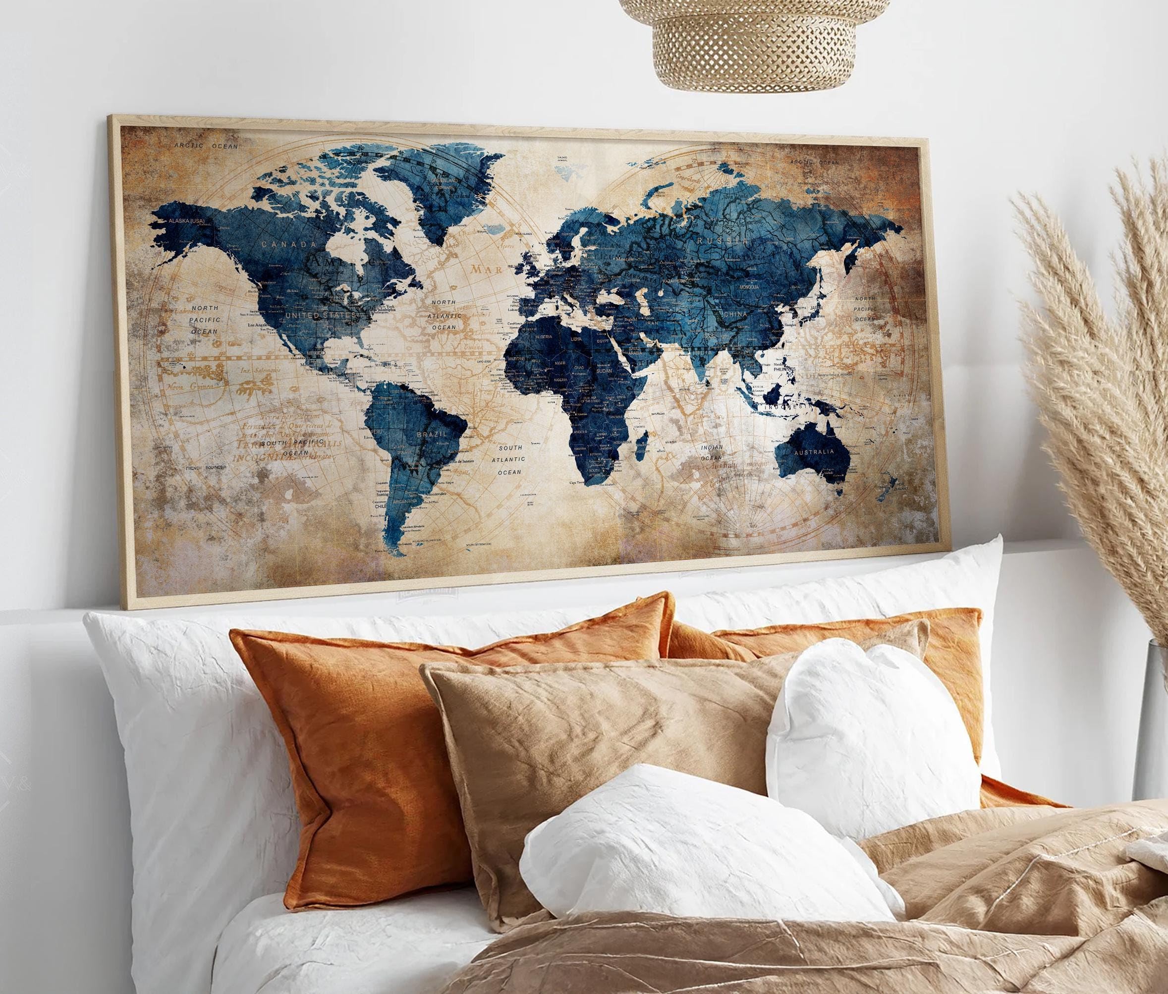 Tableau sur toile aventure affiche abstraite bleue monde 20x40 - 8