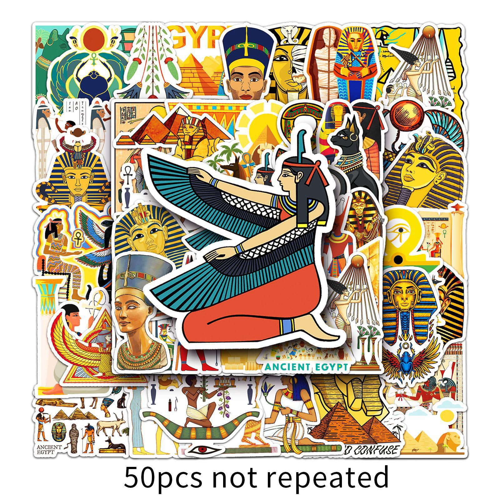 Pack 100 Pegatinas Tema Egipto - Faraones, Pirámides, Diseño Vintage, Impermeables, Para Laptop, Skate