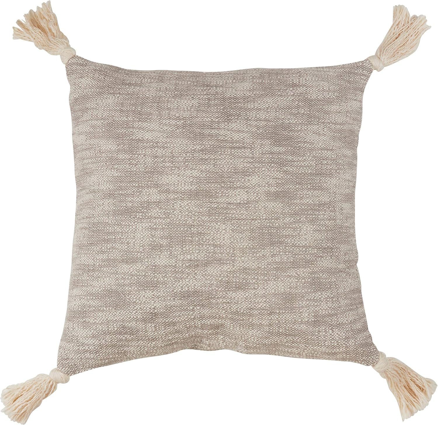 SARO LIFESTYLE Oneeka Collection Solid Tone Cotton Throw Pillow with Tassels and Down Filling, 20", Ivory