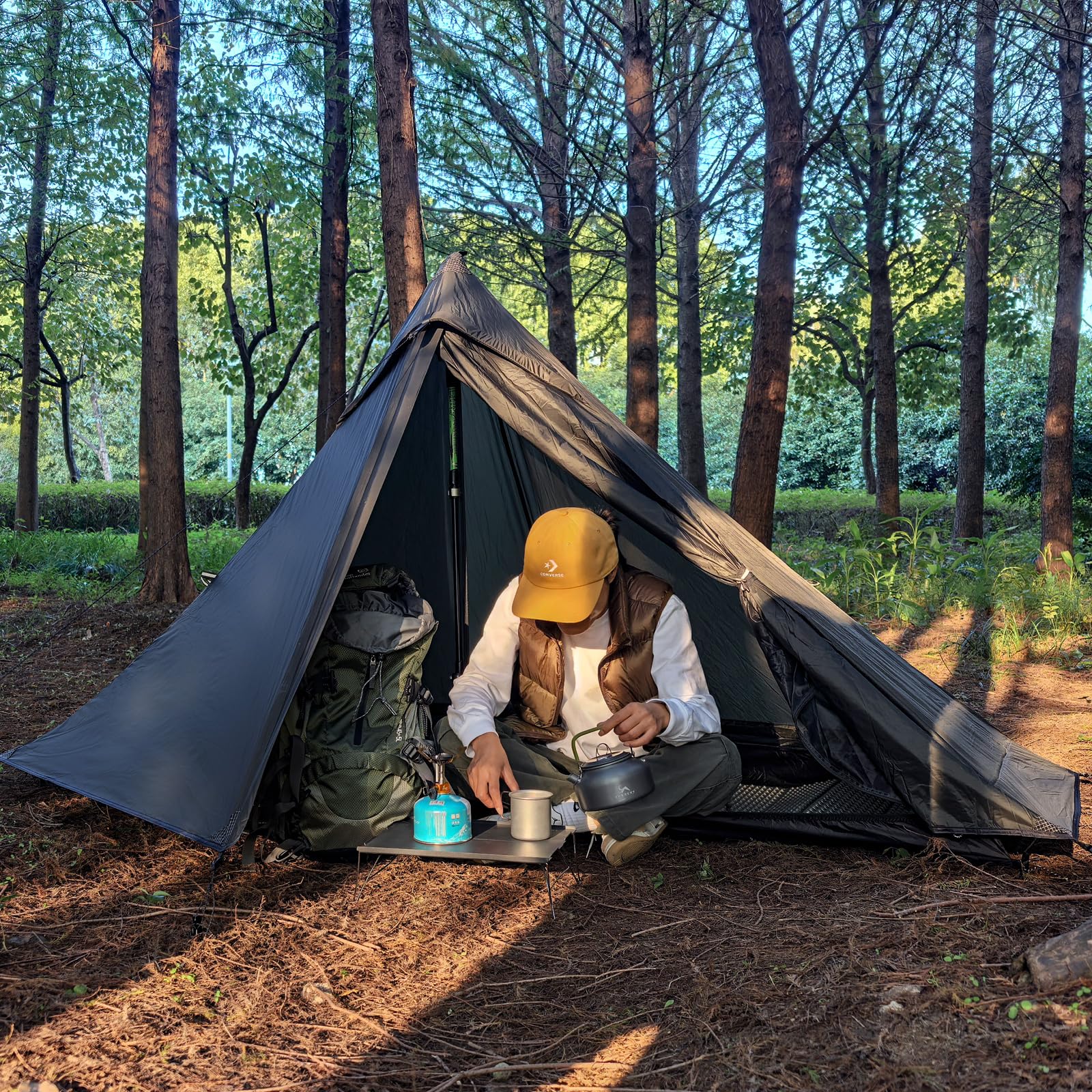 TOMOUNT Tente de trekking en nylon pour 1 personne - Tente sac à dos ultra légère et étanche en PU 3000 mm - Petite taille une fois repliée : 1,1 kg - Sac de bivouac pour camping, randonnée, randonnée