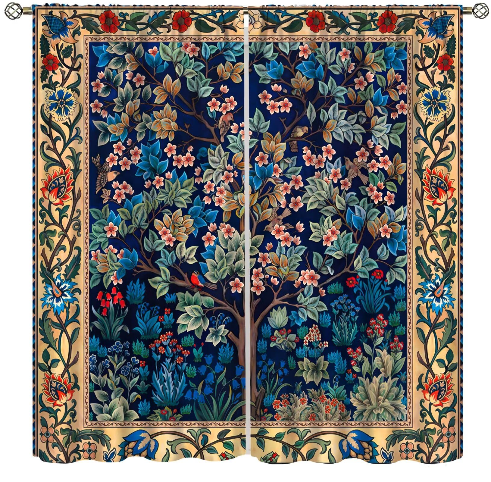 XBDDZSW Boho Curtains William Morris Art Retro Design Pattern Printed Curtains Bedroom Living Room Kitchen Privacy Curtains 2 Panels 52x84in Decor