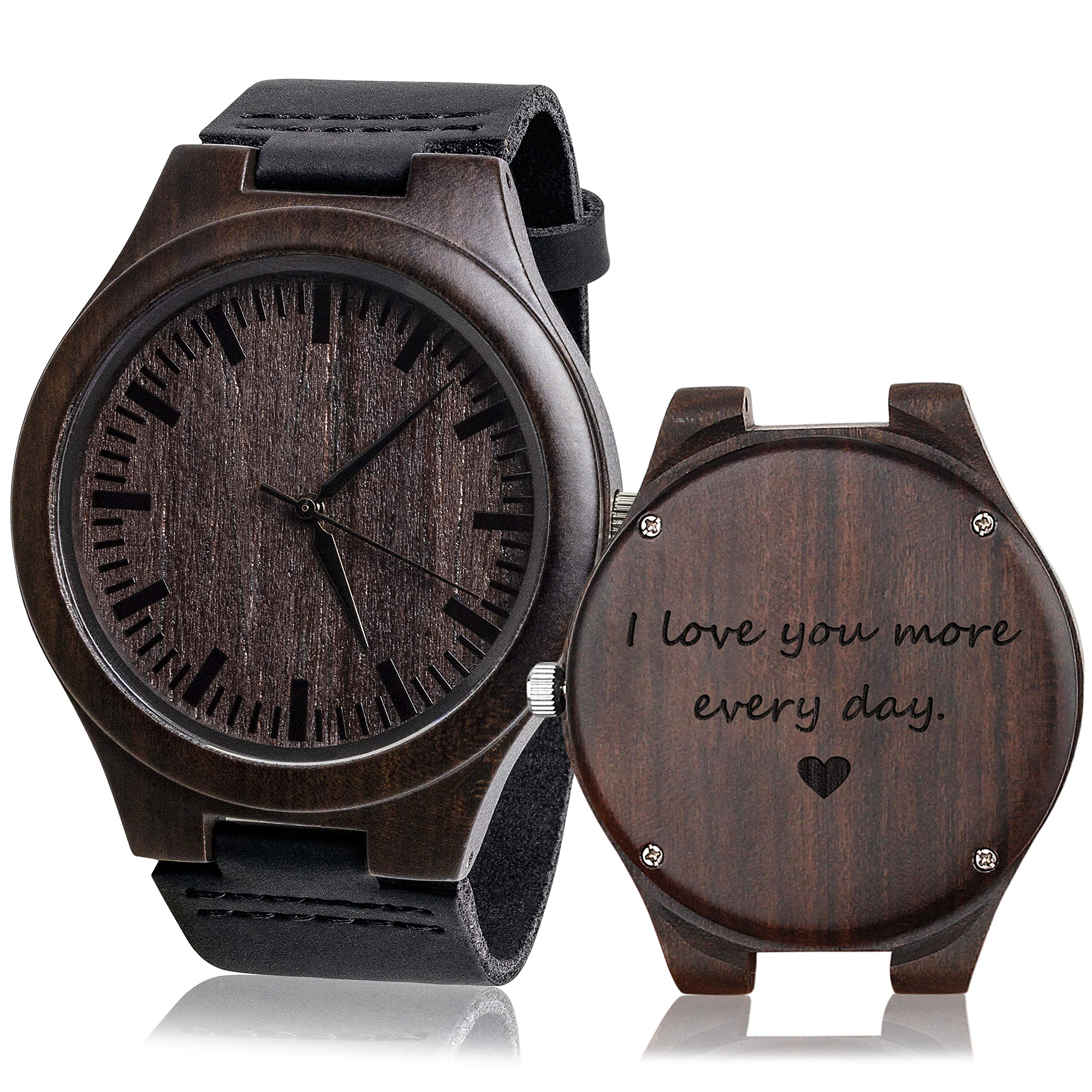 Engraved Wood Watch for Men Boyfriend Husband Him As Personalized Anniversary Christmas Birthday Father Day Wooden Gifts Idea