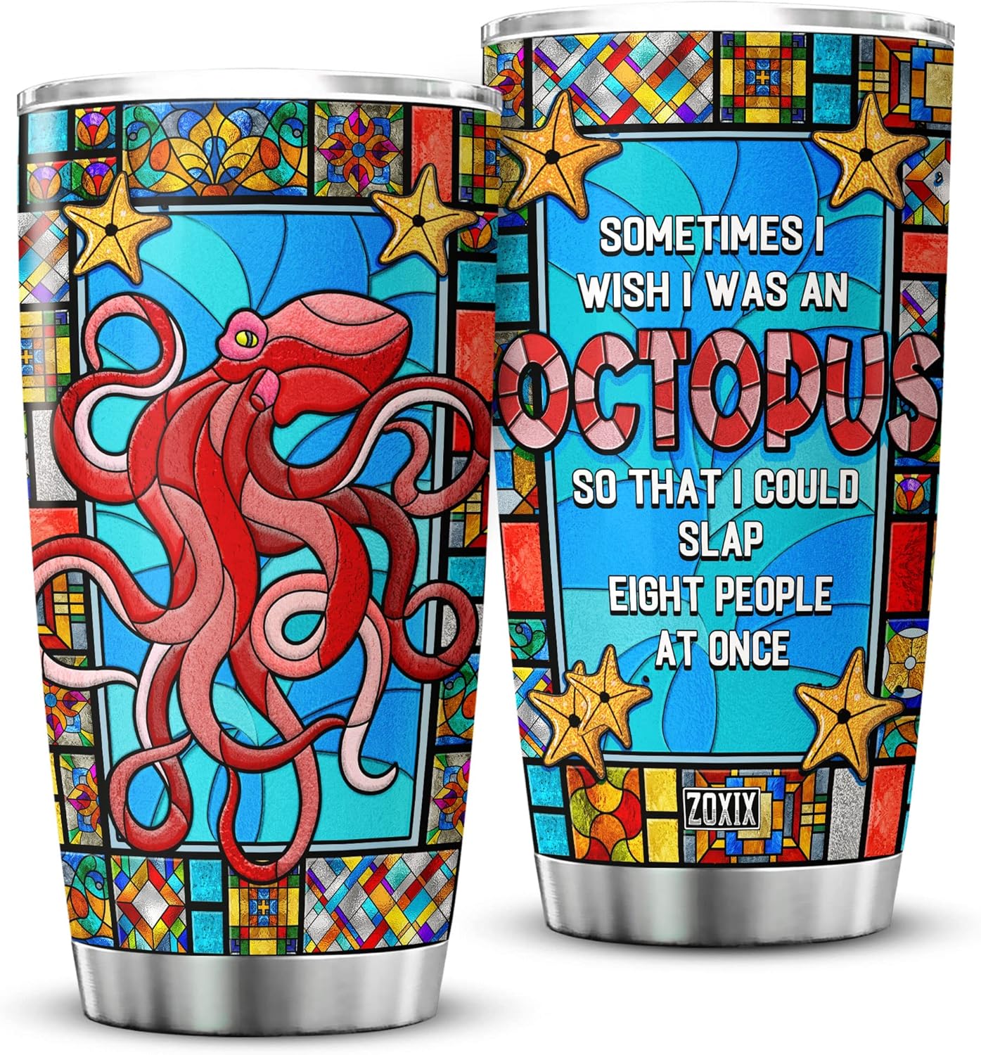 ZOXIX Octopus Tumbler Stained Glass Style I Wish I Was An