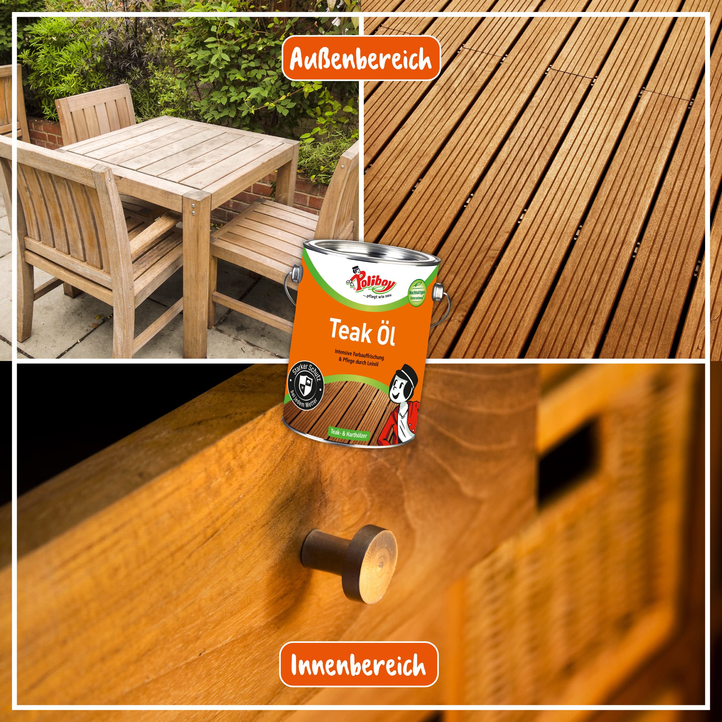 Poliboy Olio per Legno Teak 2,5 litro, Protezione e Cura per Legni Duri Scuri