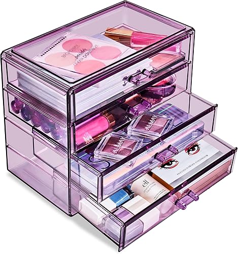 Miniatura 8 de Sorbus Organizador de maquillaje  Organizador de maquillaje acrílico de 4 cajones y almacenamiento para cosméticos, joyas, suministros de belleza,
