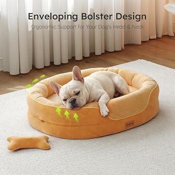 CWAWZ Large Orthopedic Dog Bed, 36 in. Dog Bed for Large Sized Dogs with Full-Surround Bolsters, Dual-Sided Dog Cooling Beds with Memory Foam, Washable Pet Sofa Couch with Nonslip Bottom, Brown
