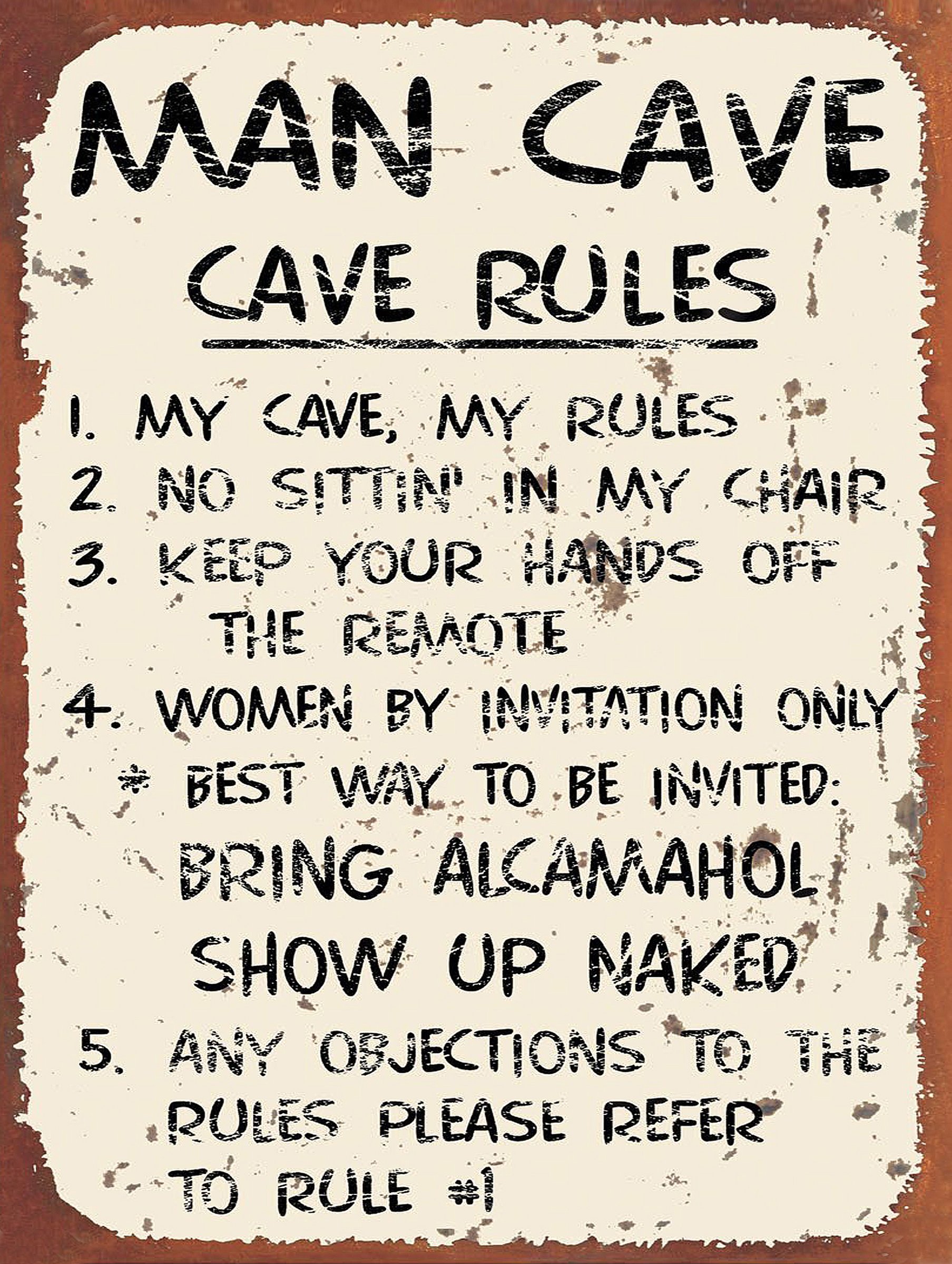 MAN CAVE RULES RETRO METAL TIN WALL PLAQUE SIGN NOVELTY GIFT Home bar shed man cave (10" x 8")