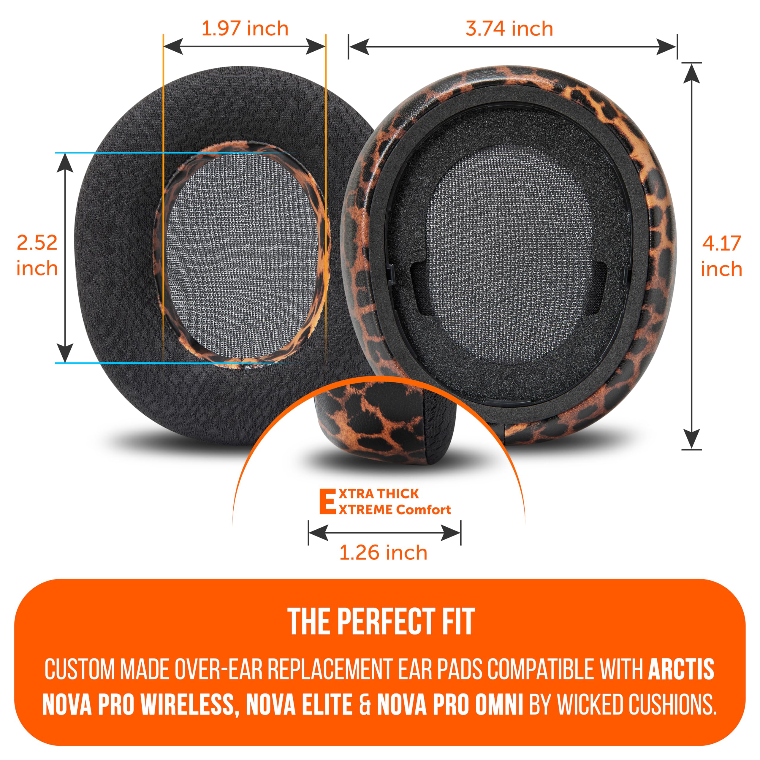 WC Modkit V2 Nova Pro Wireless, Pro Omni ed Elite - Cuscinetti in gel, fascia extra larga e piastre laterali per Arctis Nova Pro Wireless, Nova Elite e Nova Pro Omni di Wicked Cushions | Leopard