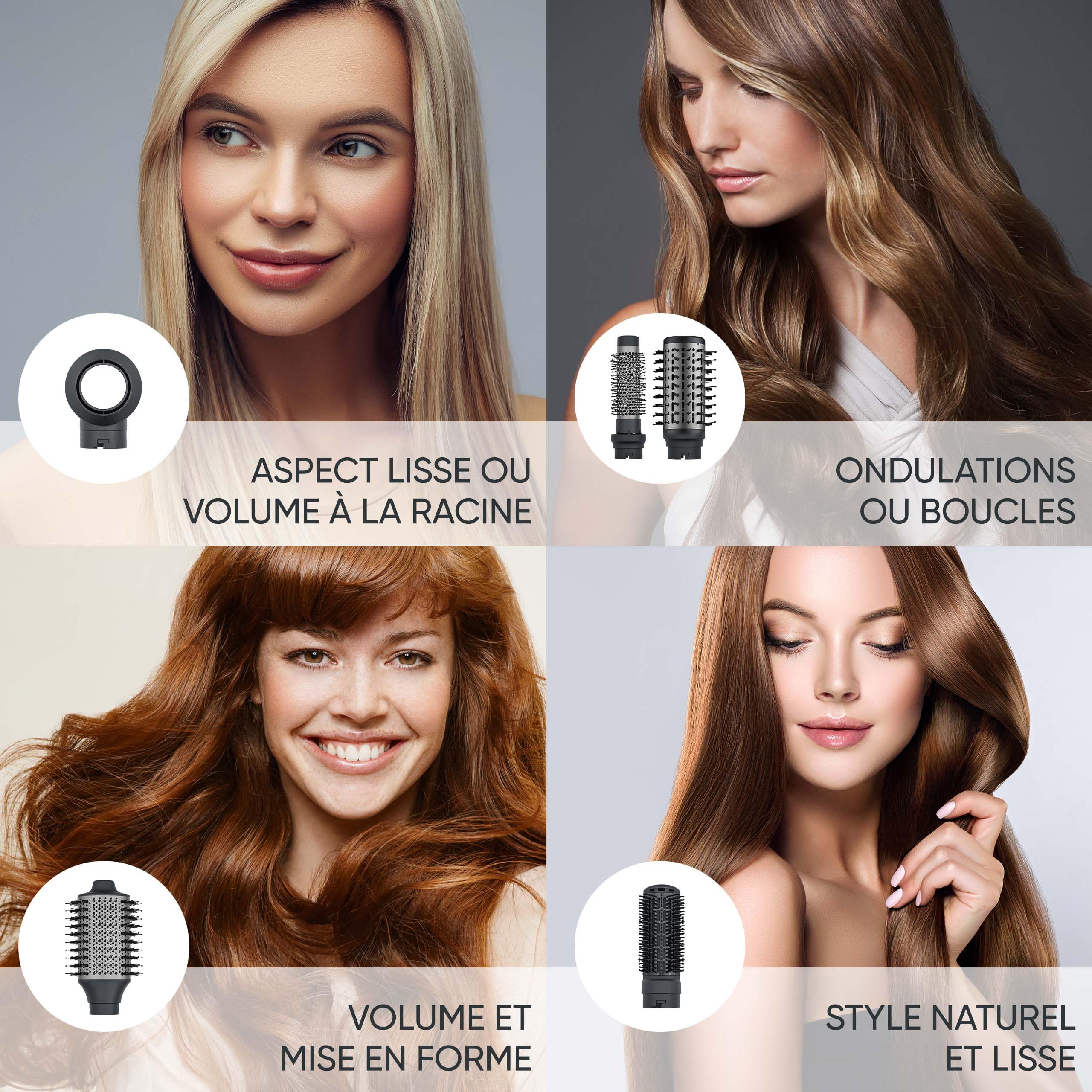 SEVERIN Brosse soufflante Multi Style 5 en 1, Brosse électrique avec 5 accessoires inclus, Sèche-cheveux, 2 brosses rondes, brosse ovale et plate, Technologie ionique, 1 500 W, Noir, WL 0684