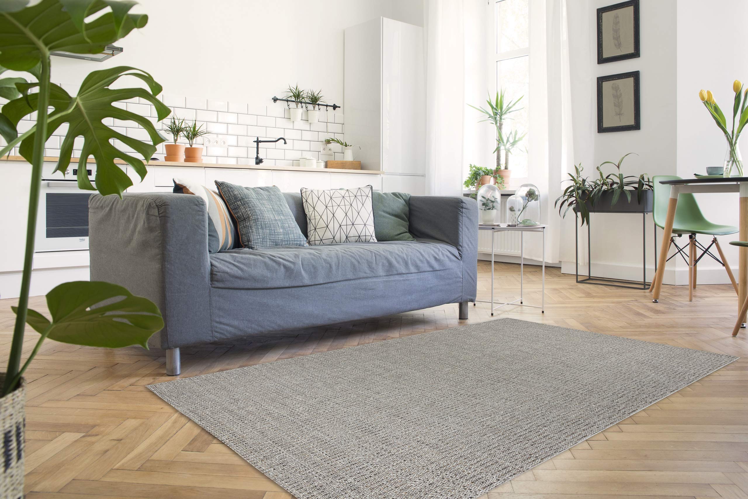 Tapis Moderne SISAL Boho Intérieur & Extérieur Tissage À Plat Haute qualité pour Chambre, Terrasse, Balcon, Cuisine, Beige 80x150 cm