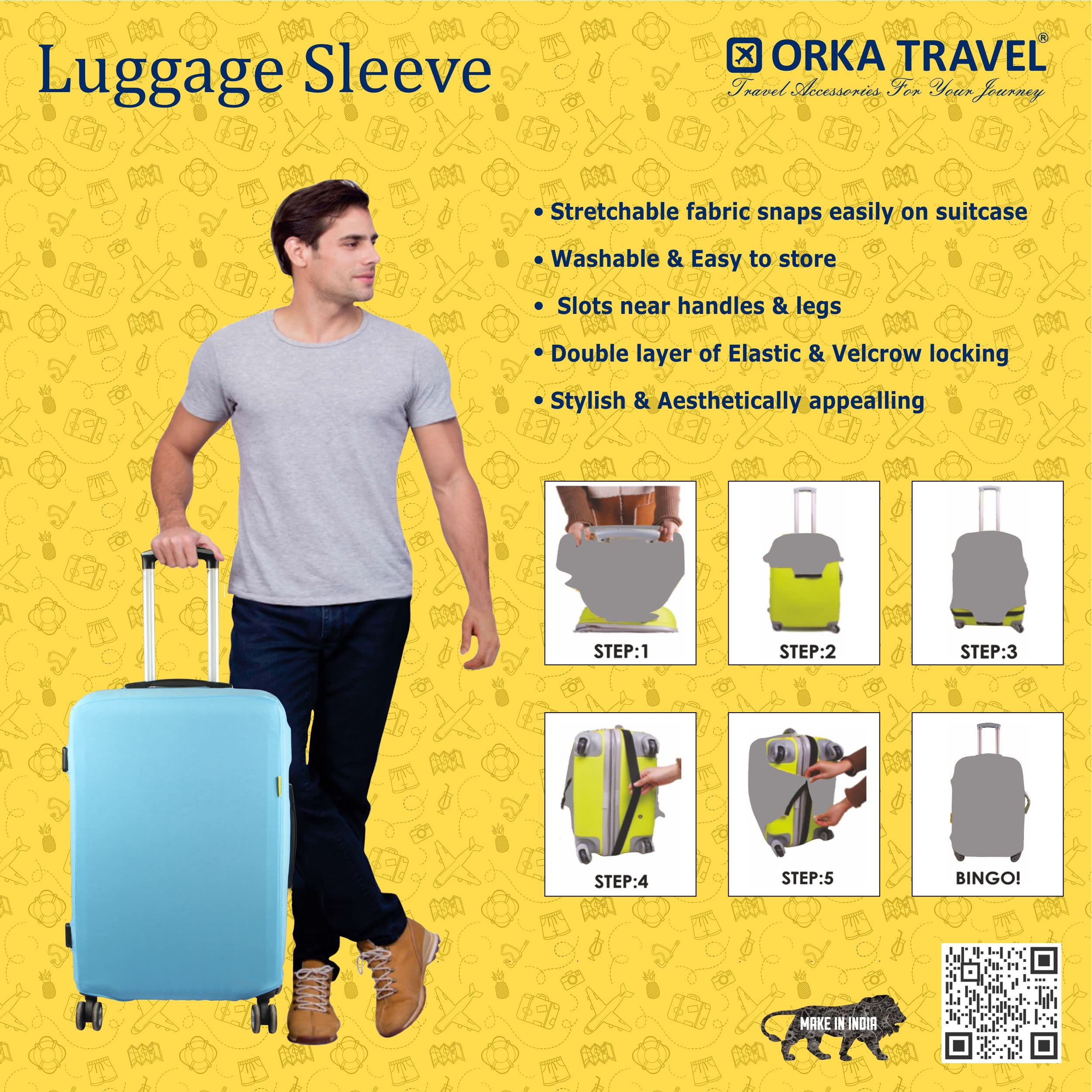 ORKA TRAVEL Funda protectora de equipaje lisa, Azul, Large [30 inch], Protector de equipaje