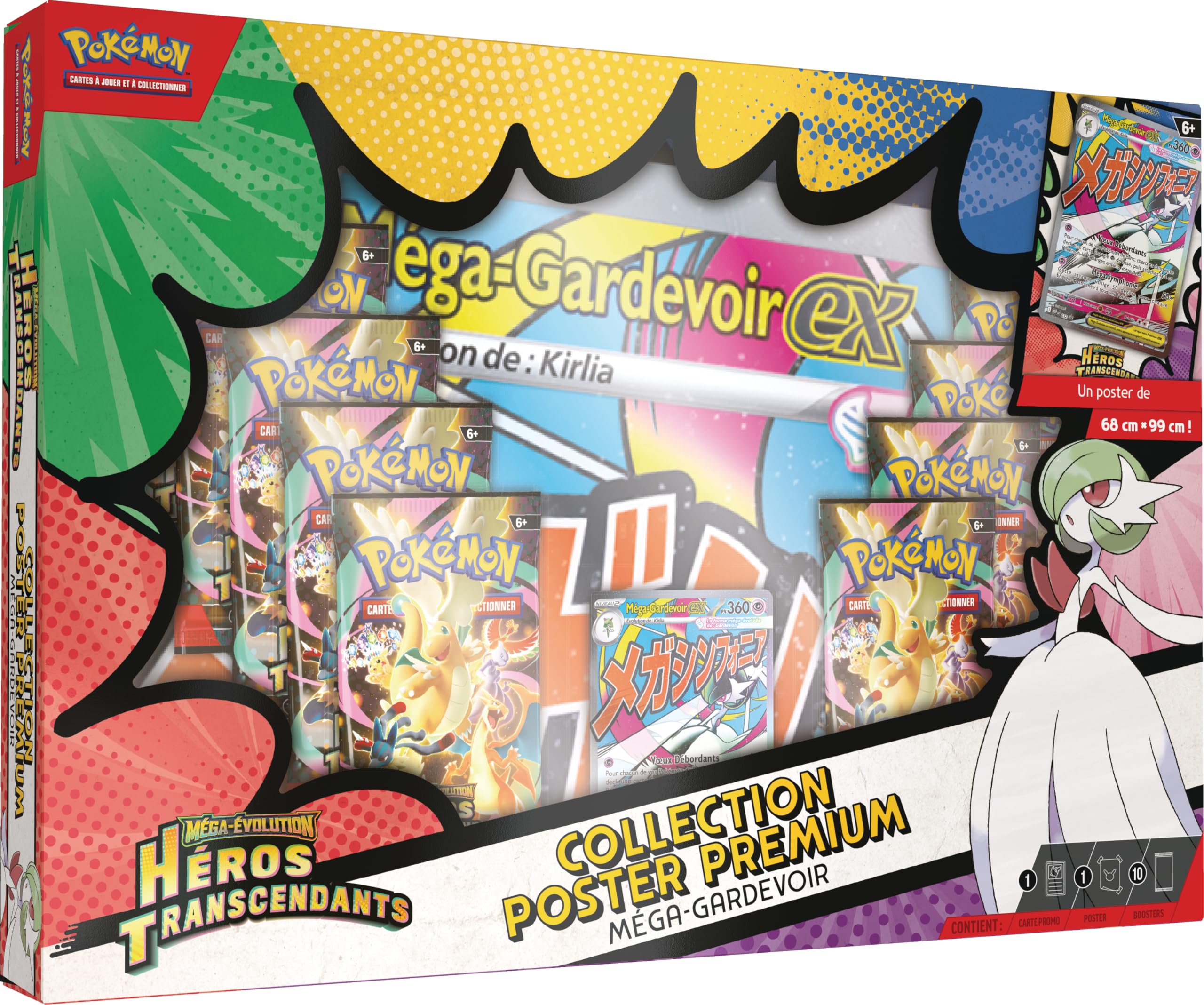 Pokémon : Collection Poster Premium Méga-Évolution – Héros Transcendants – Méga-Gardevoir (1 Carte Promo Brillante, 1 Poster Double Face et 10 boosters)