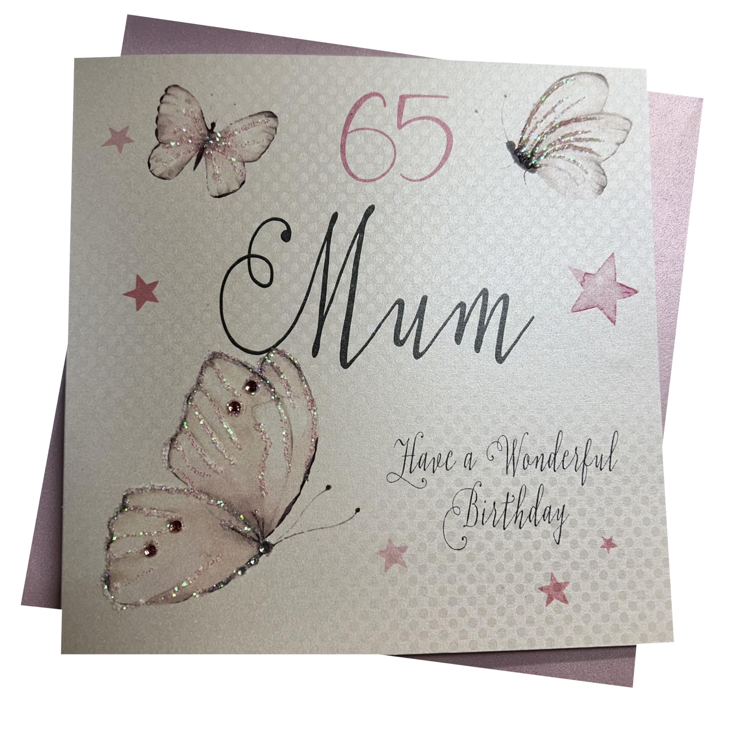 WHITE COTTON CARDS Handmade 65 Mum Have a Wonderful Birthday Vintage Butterflies 65th Birthday Card, White, PM65