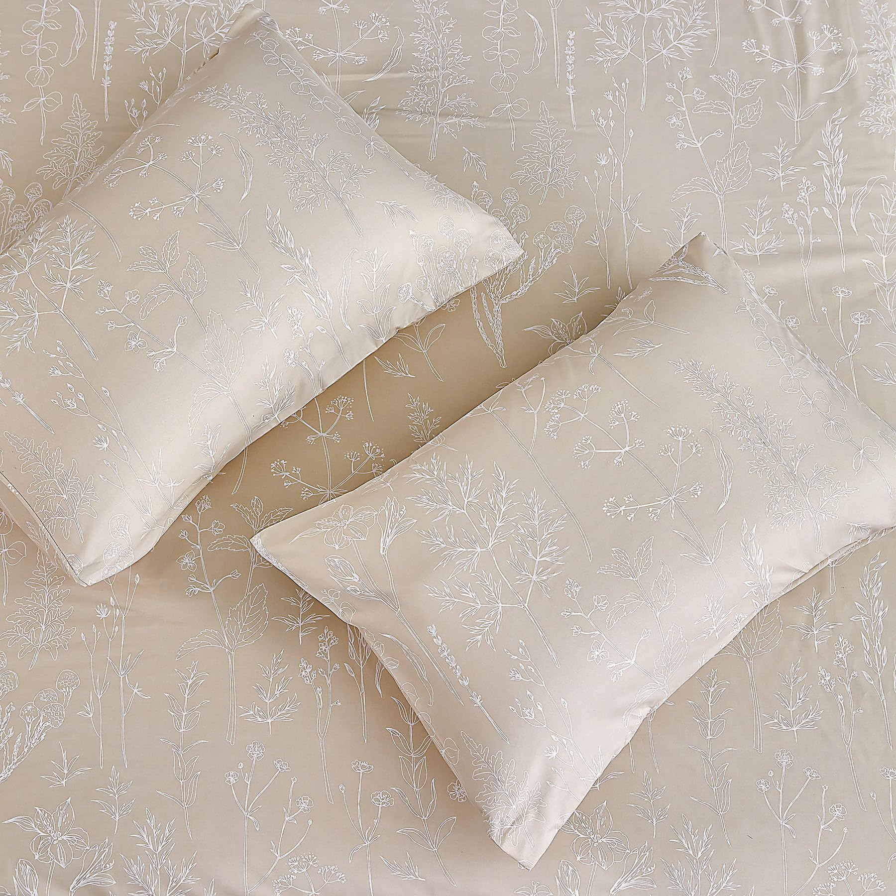 Jemiipee Bettwäsche 135x200 4 teilig Beige, Bettwäsche-Set mit Blumenmuster, Bettbezug 135 x 200 Kissenbezug 80x80, Deckenbezug Wendebettwäsche Weich mit Reißverschluss