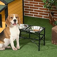 Vista 2 de PawHut Cuencos elevados para perros, doble acero inoxidable resistente, estación de alimentación elevada para mascotas, 14 pulgadas de alto