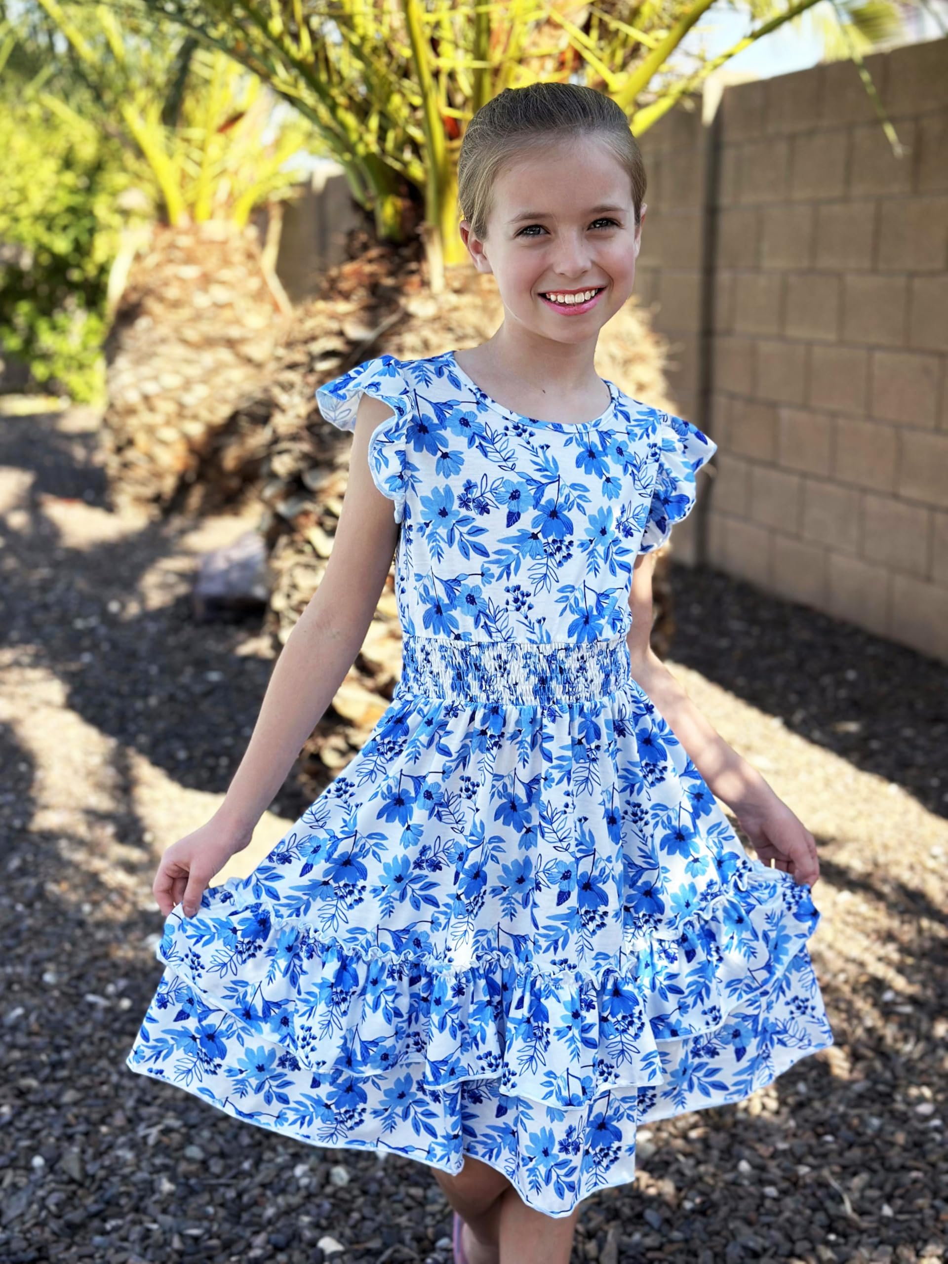 Arshiner Robes Filles Manches Flottantes Enfants d'été Coton Robe Loisir Elégante sans Manches Robes pour Filles 5-14 Ans