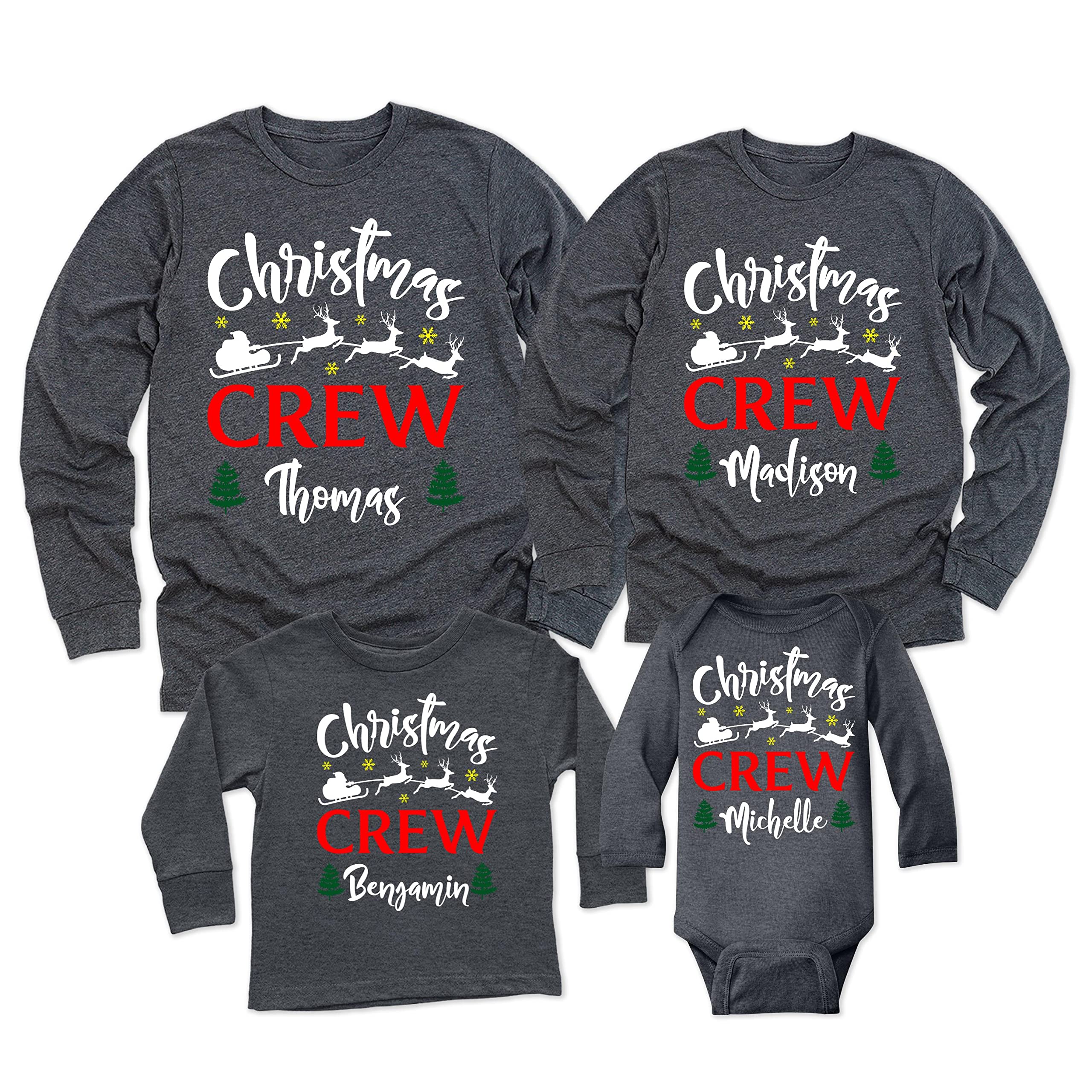 Christmas Crew Add Your Name Matching Family Merry Xmas Long Sleeve Shirt