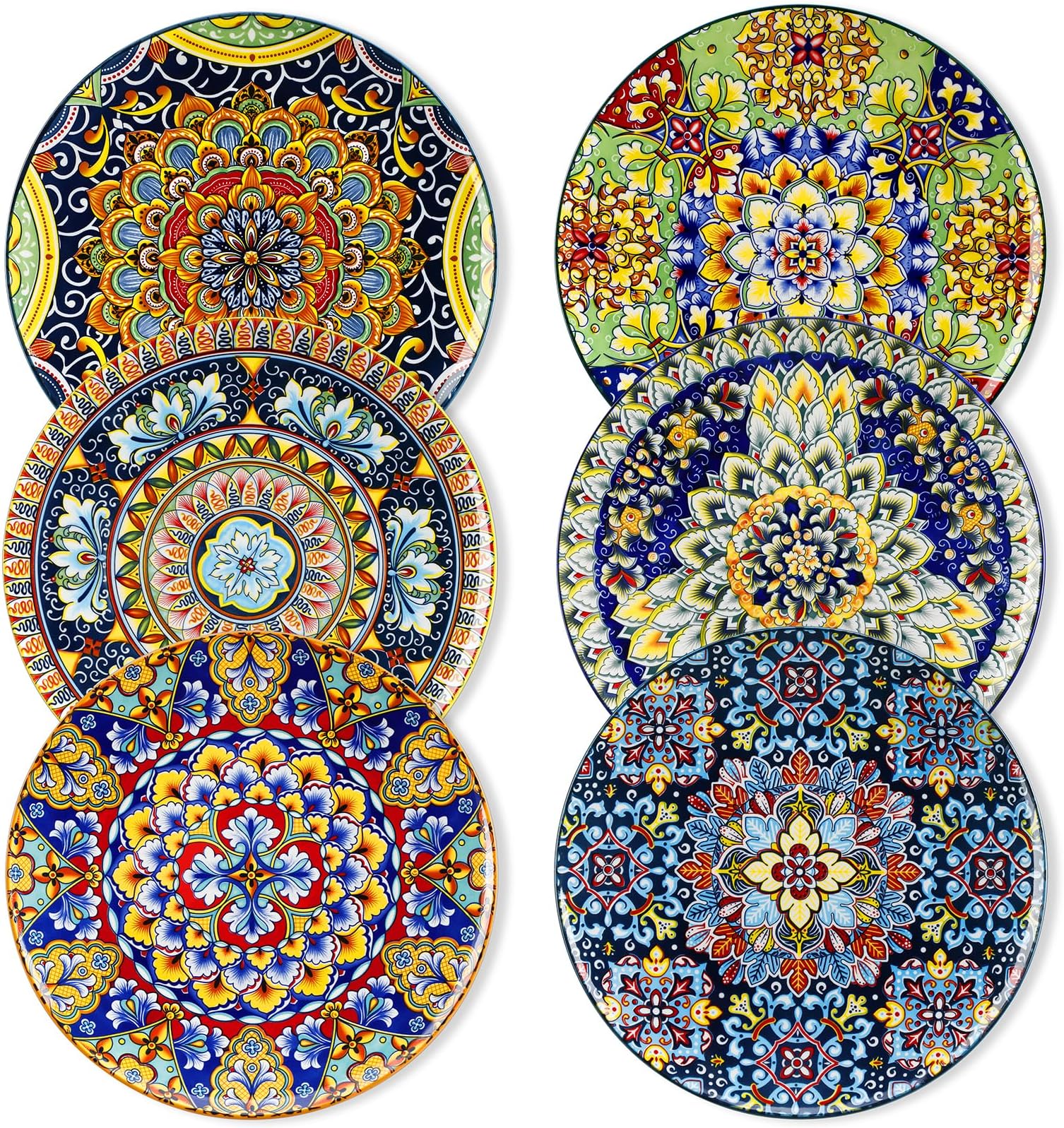 vancasso Ceramic Dinner Plates Set of 6, 10.5 Inch, Microwave Safe | Salad Plates Set, Colorful Bohemian Style Dishes for Kitchen