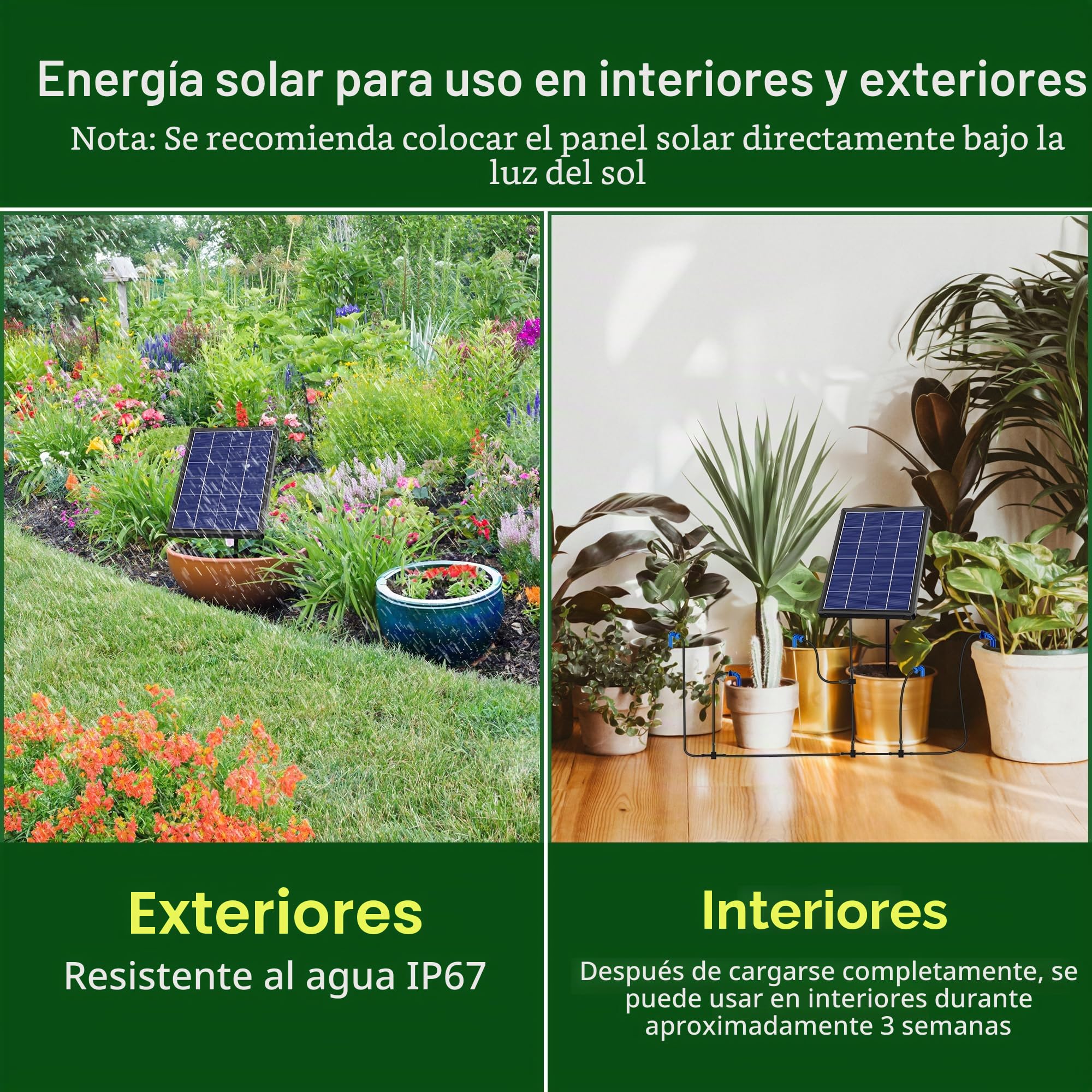 Biling Sistema de riego solar para balcón, 15 m, sistema de riego solar para jardín, 4W 2200mAh sistema de riego solar, sistema de riego solar para jardín, plantas, invernadero, vacaciones
