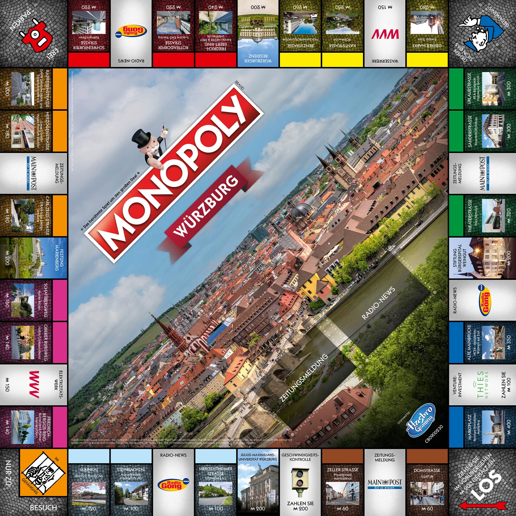 Monopoly Würzburg Einzelstück – Die offizielle Städte-Edition | Gesellschaftsspiel für 2–6 Spieler ab 8 Jahren | Mit bekannten Orten wie Domstraße & Festung Marienberg