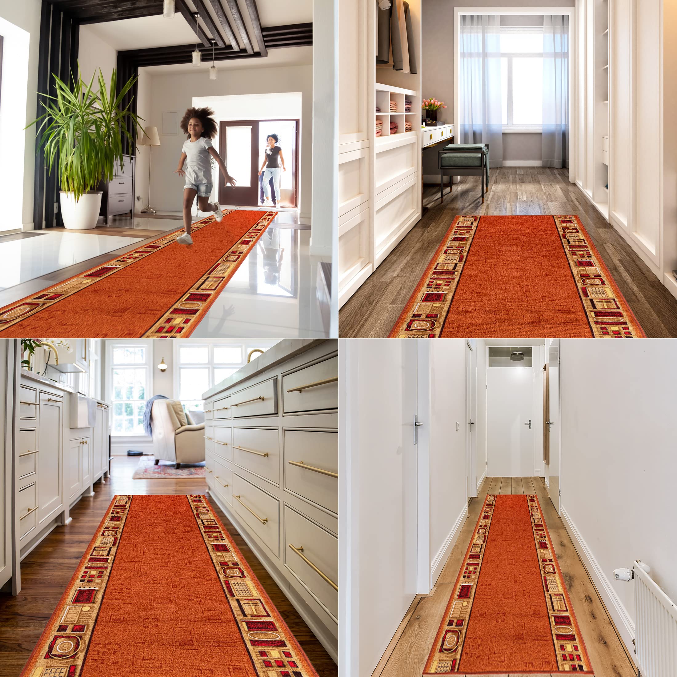 Mazovia Tapis de Couloir Couloir 80x775cm Orange Classique Rétro 90 Doux | Tapis de Couloir pour Cuisine Buanderie Chambre Entrée Antidérapant Chauffage au Sol Facile D'entretien Long Vendu au Mètre