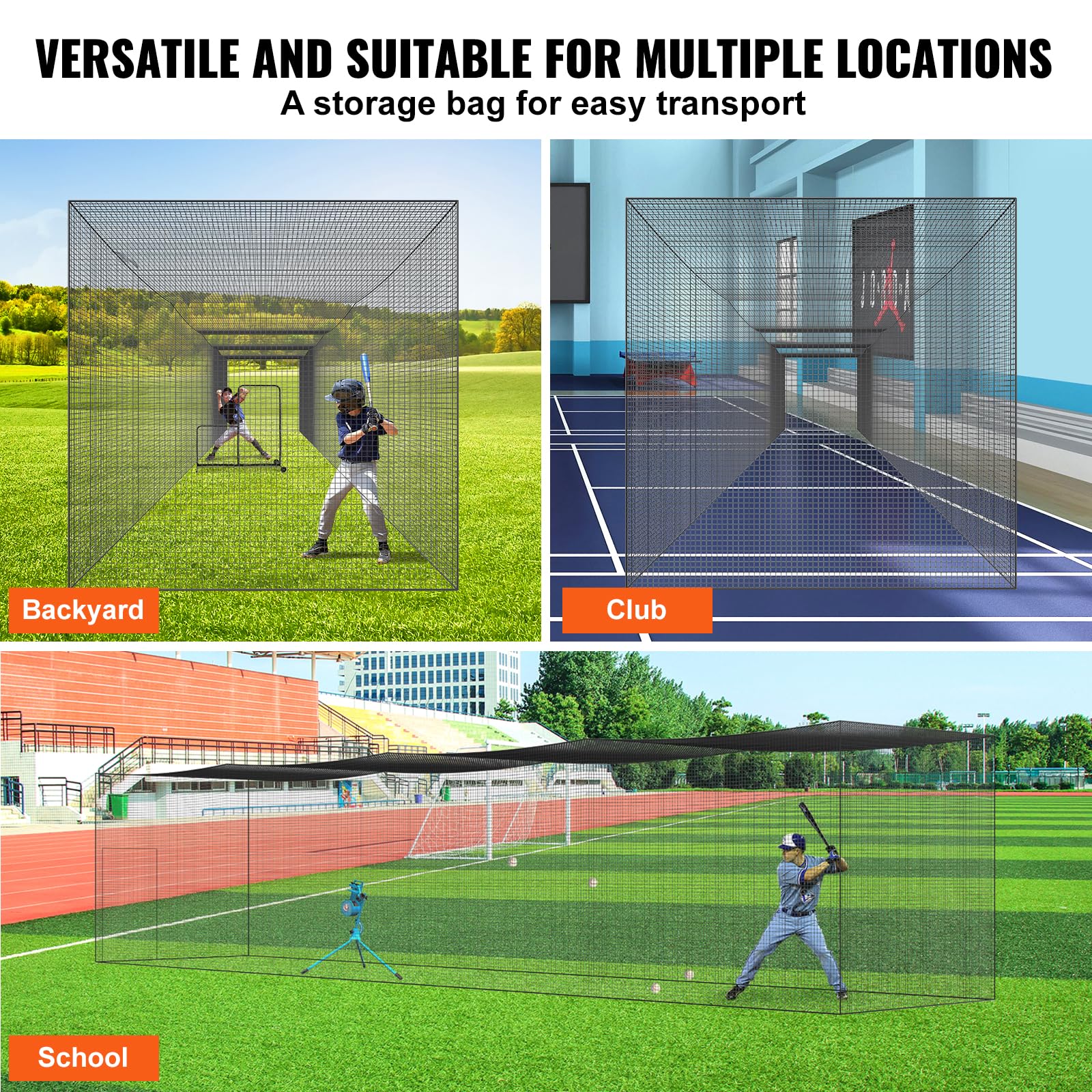 VEVOR Jaula de bateo de béisbol de 17,4 m, Red de Entrenamiento de bateo de softbol Profesional, Jaula de Lanzamiento portátil con Puerta y Bolsa de Transporte, Red de PE Cerrada Resistente