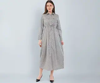 Style circle Women's Long Printed Shirt Dress Button-Down Dress with Adjustable Waist & Full Sleeves Elegant & Casual Flow...
