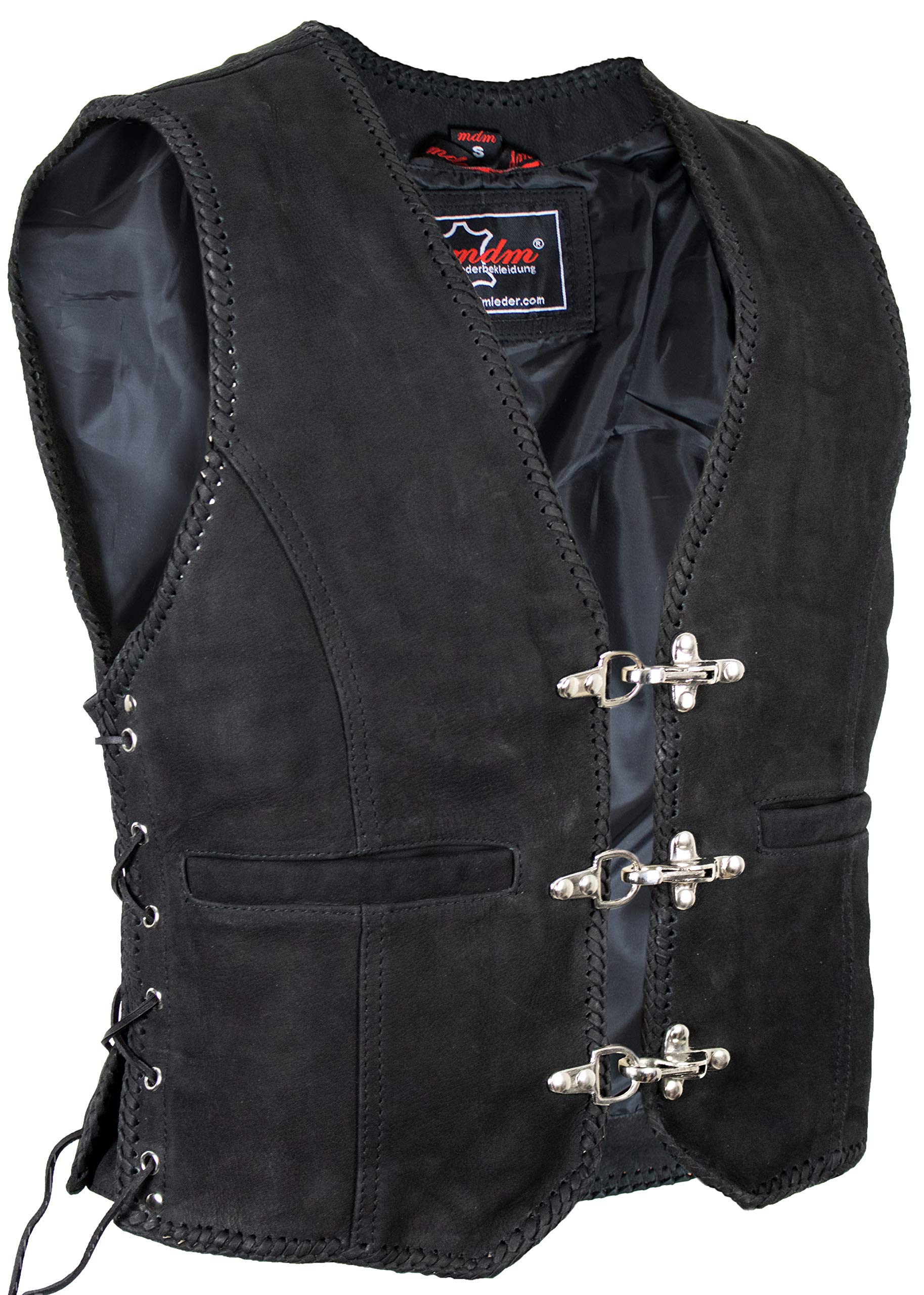 MDM Gilet in pelle da uomo, nabuk Nero