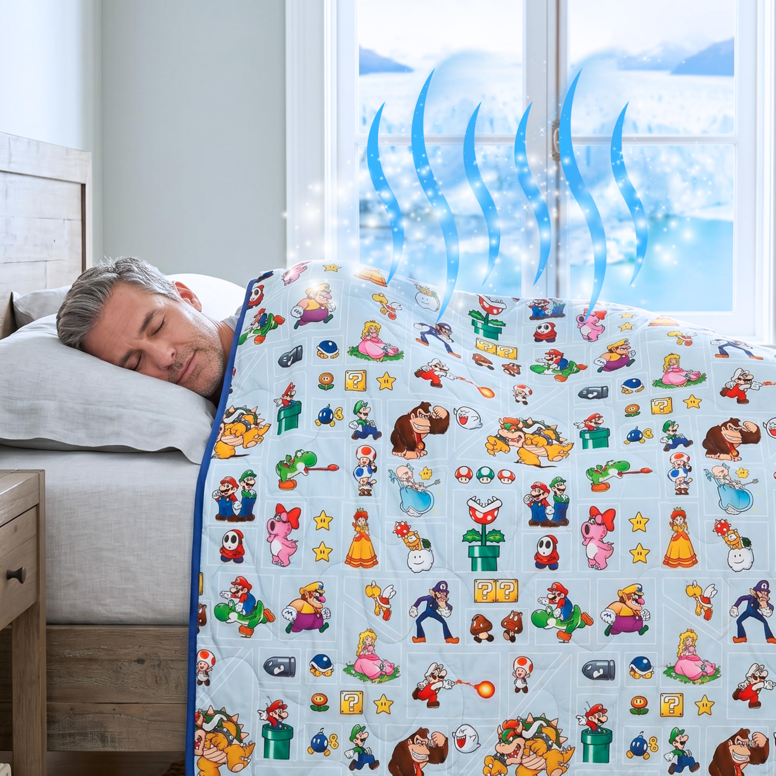 Super Mario Gaming Cooling Throw Blanket, 50 x 70 Inch Versatile Lightweight All-Season Throw, Soft Breathable Cooling Fabric for Couch, Bed & Sofa (Officially Licensed Product) by Franco Calm