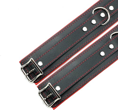 Vista 2 de Madison Combo de muñequeras y tobilleras de piel de cordero con relleno y cierre (rojo)