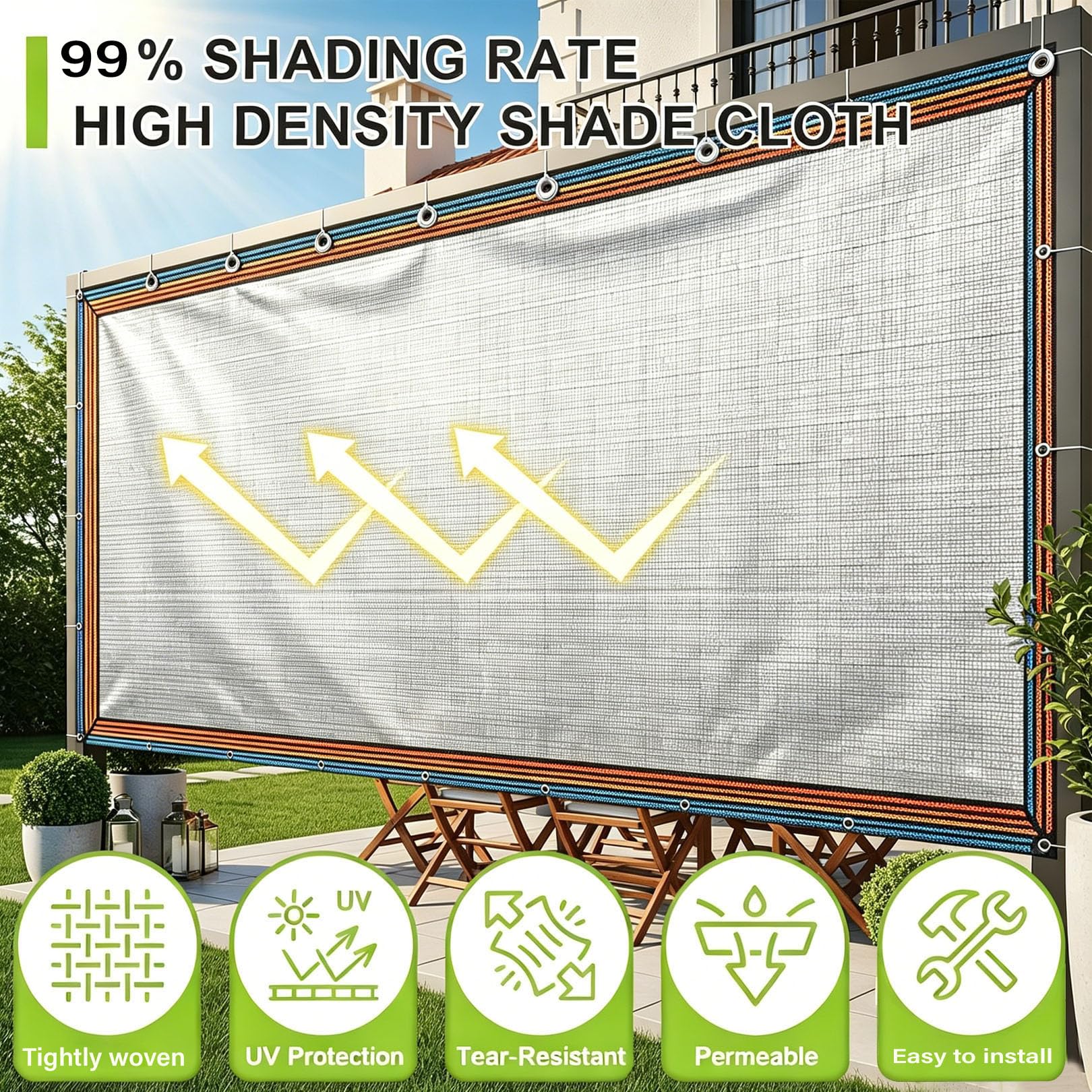 Malla de aluminio reflectante de 2 x 8 m, aislamiento térmico 99 % de protección UV, para balcón, cochera, plantas, invernadero, solución de protección solar al aire libre