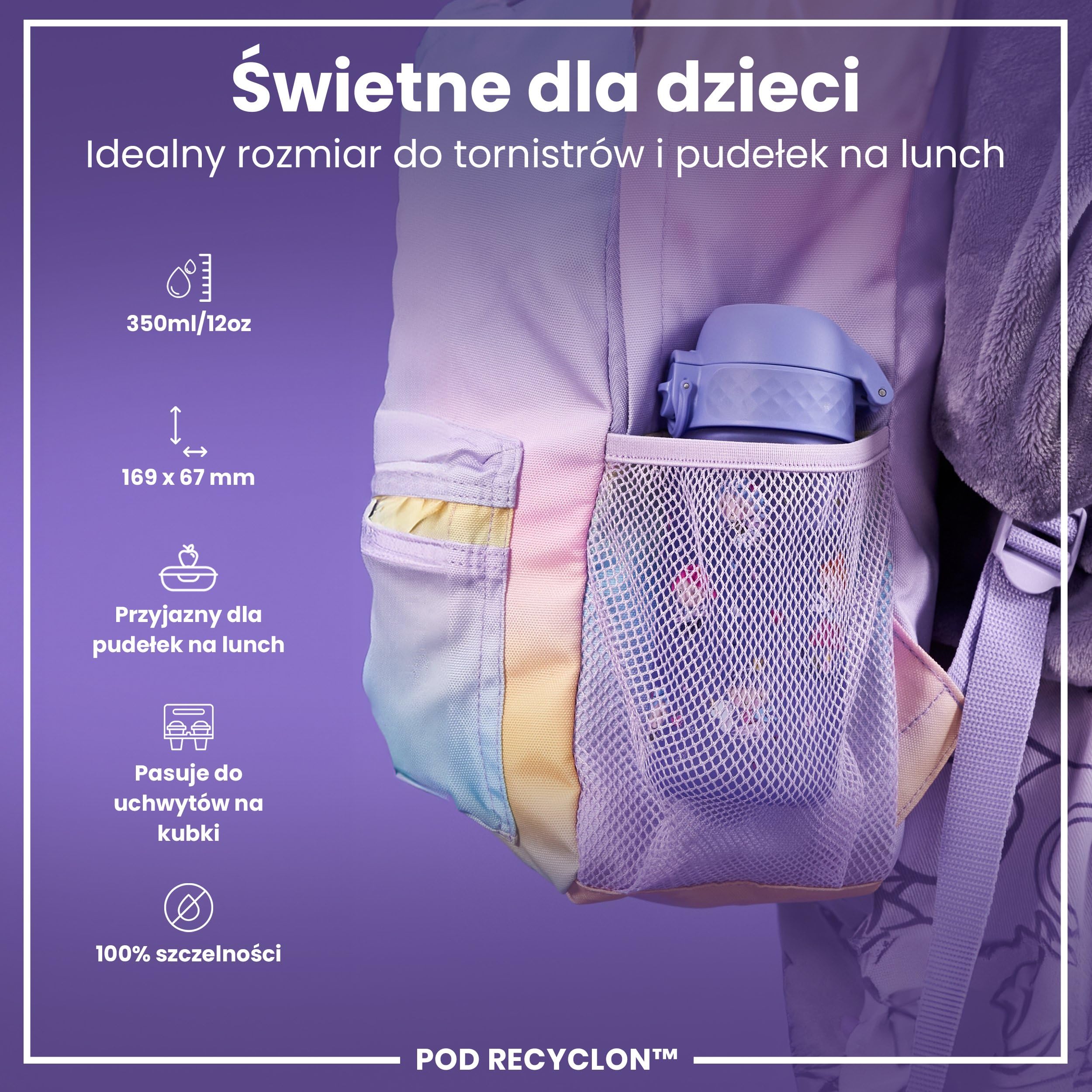 ION8 Butelka dla Dzieci, 350 ml/12 oz, Szczelna, Łatwa do Otwarcia, Bezpieczny Zamek, Można Myć w Zmywarce, Bez BPA, Uchwyt do Przenoszenia, Łatwa do Czyszczenia, Bezwonny, Wróżki