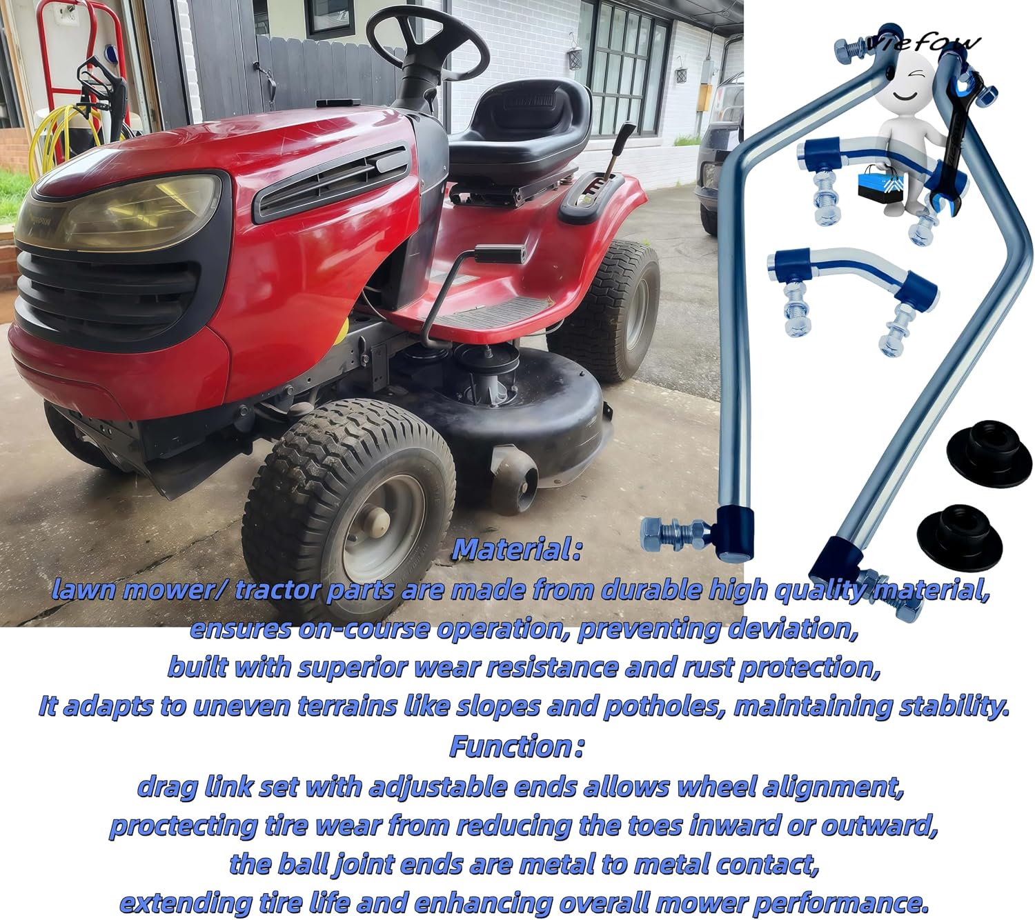 Adjustable Steering Drag Link Kit for Craftsman Poulan Pro Lawn Tractors | Replaces 436884 436885 436887 532436884-87; fits Husqvarna Craftsman Poulan Pro; adjustable kit with 2 sector gear dust caps