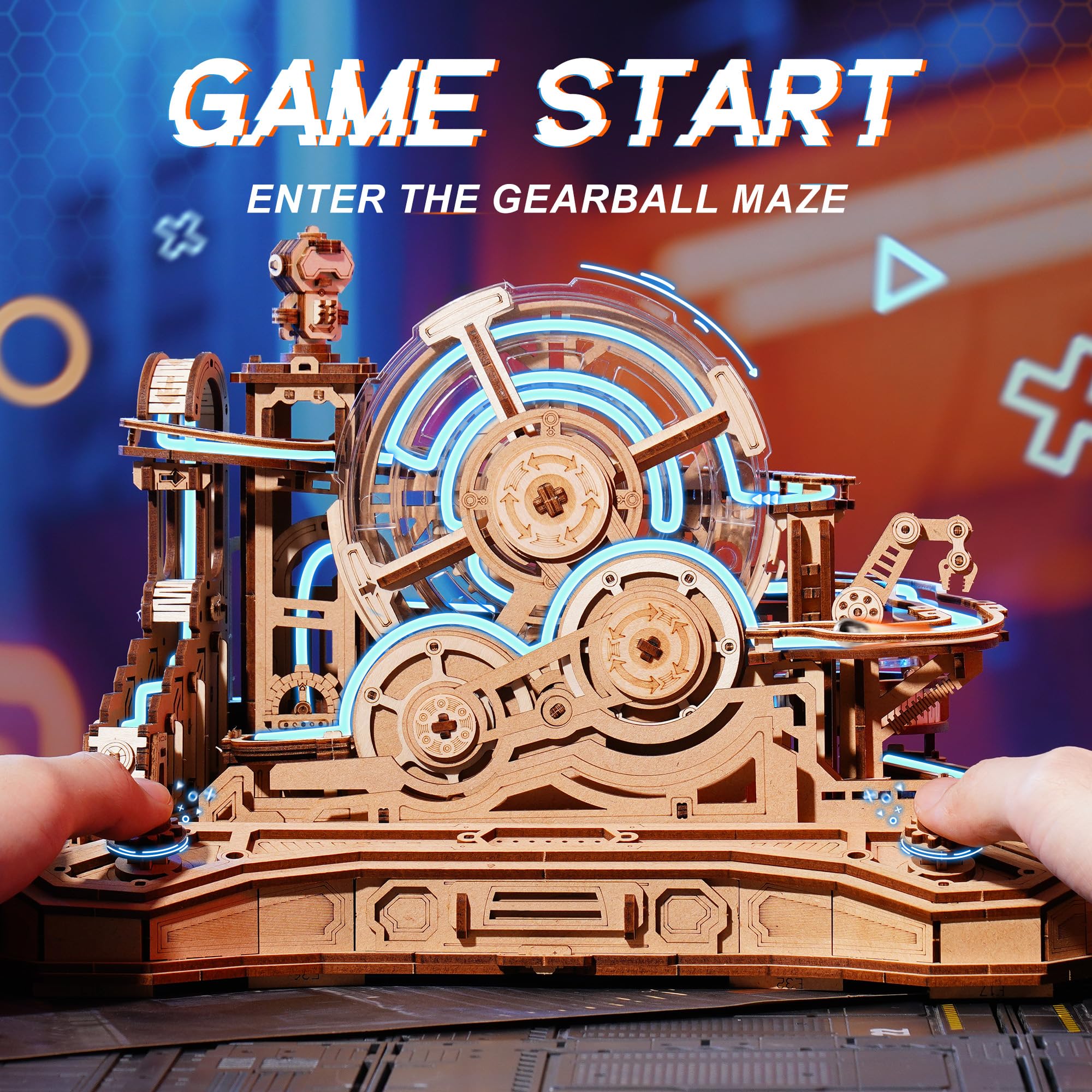 ROBOTIME Drewniane puzzle 3D Gear Ball Challenge - mechaniczny zestaw modeli labiryntu dla dorosłych i nastolatków, 653 szt. zabawka prezent STEM, projekt kontrolera do gier, EGC01
