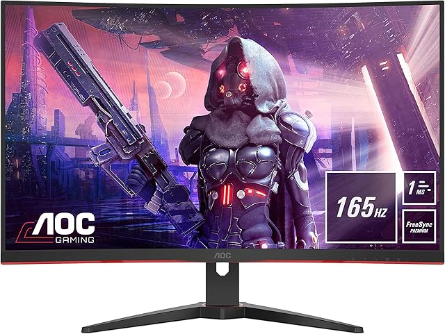AOC Gaming CQ32G2SE - 32 Inch QHD Curved Monitor, 165Hz, 1 ms MPRT, VA, AMD FreeSync Premium, Low Input Lag, Speakers (2560x1440 @ 165Hz, 250 cd/m², HDMI/DP)