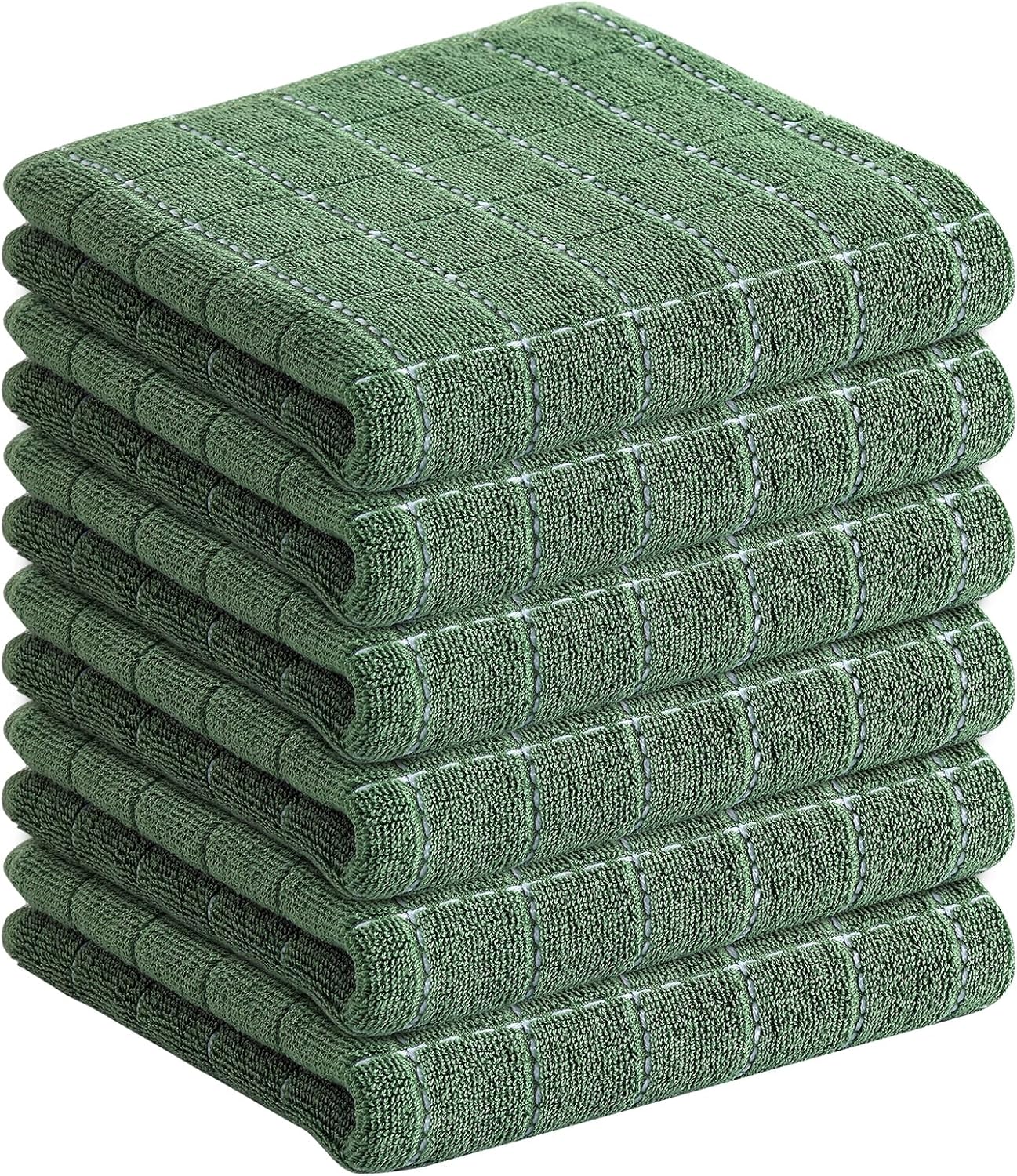 Homaxy 100% Cotton Terry Kitchen Towels(Grass Green, 13 x 28 inches), Checkered Designed, Soft and Super Absorbent Dish Towels, 6 Pack Grass Green 13 x 28 - 6 Pack