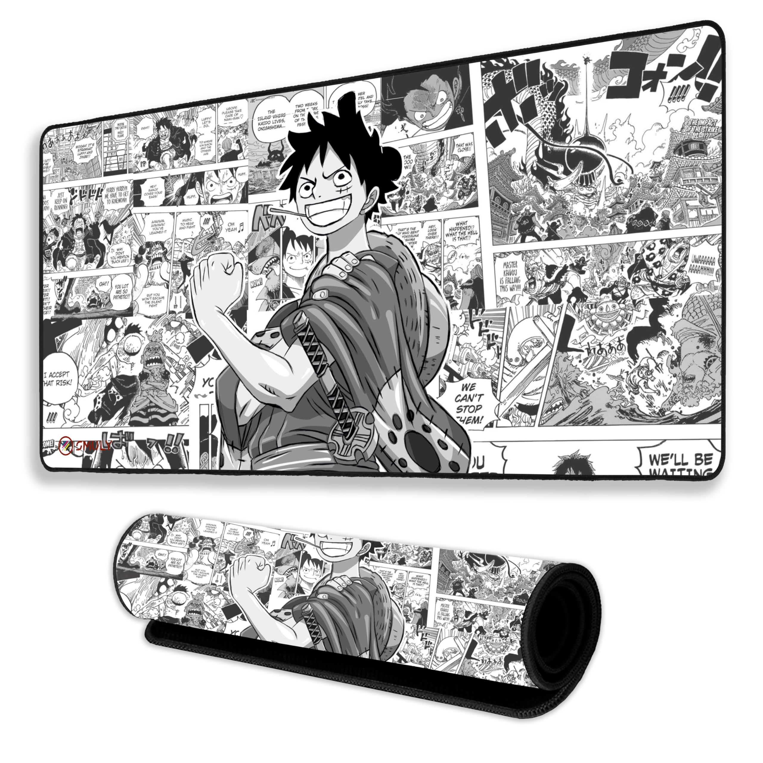 Pirate Anime Mouse Pad 18×36 Inch 3mm Extended Gaming Desk Mat with Anti-Slip Rubber Base Mousepad for Smooth Surface Desk pad for PC & Laptop Use Waterproof & Stiched (Black/White) Deskpad