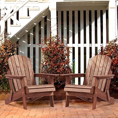 Miniatura 7 de SoliWood Juego de 2 sillas Adirondack plegables de madera de gran tamaño con respaldo y tabla de asiento premontados, silla de patio de madera para