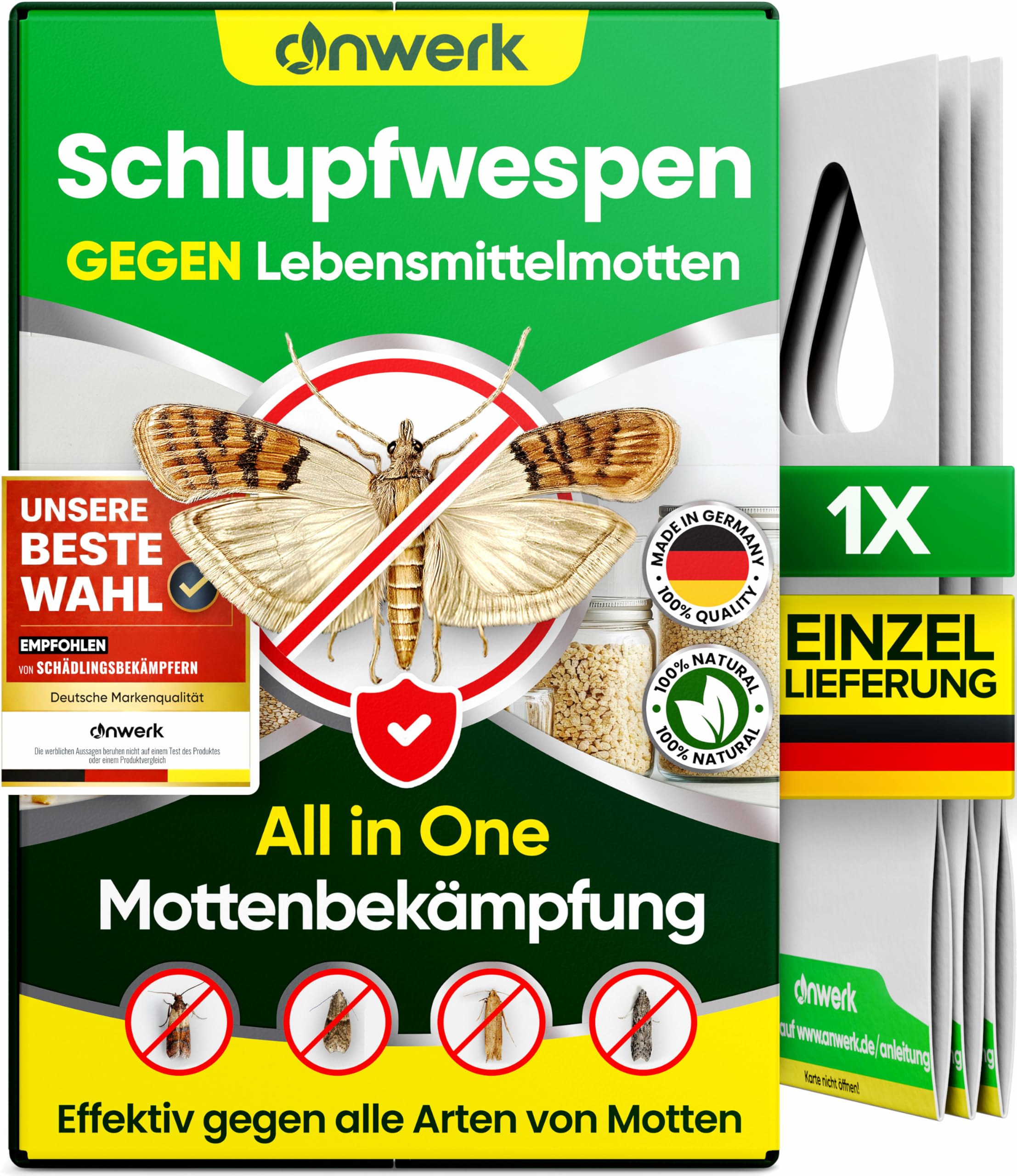 anwerk® Schlupfwespen gegen Lebensmittelmotten - 1 Karte à 1 Lieferung - Effektiv Lebensmittel Motten bekämpfen - Alternative zur Mottenfalle, Mottenspray, Pheromonfalle (1x Karte à 1 Lieferung) – Amazon Angebot