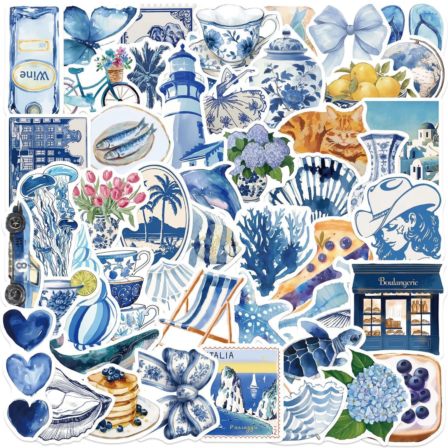 50 Pcs Blue Aesthetic Stickers for Kids Teens Adults Boys Girls Gift,Y2K Stickers Pack for Laptop,Skateboard,Luggage,Car,Bike,Cup,Computer,Water Bottle Decor,Vinyl Waterproof Decals - Image 3