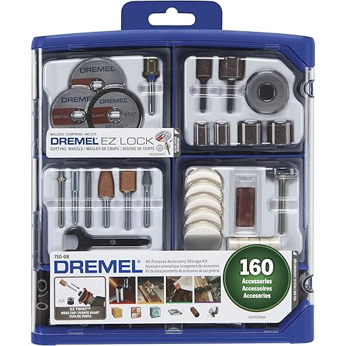 Dremel 160-Piece Rotary Tool Accessory Kit with EZ Lock Technology - 1/8" Shank - Cutting Bits, Polishing Wheel and Compound, Sanding Drums & Disc (710-08)