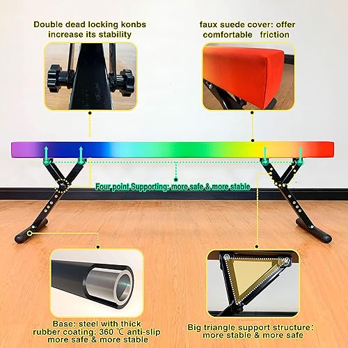 Miniatura 64 de MARFULA Viga de equilibrio ajustable de 8 pies de altura ajustable para niños y adolescentes de todos los niveles de gimnasia, equipo de gimnasia