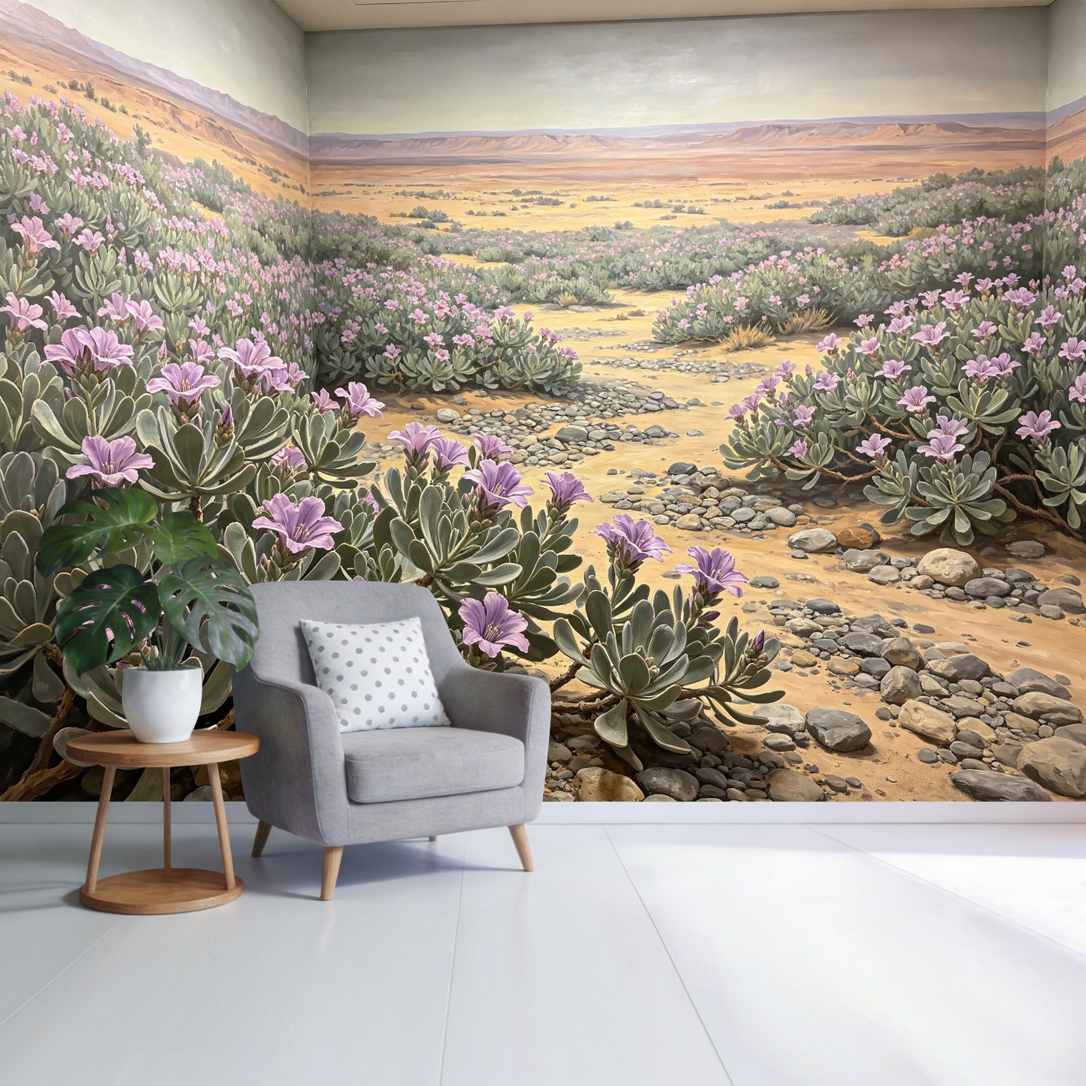Custom Size Wall Mural Desert Landscape Purple Wildflower Bloom Path Botanical Watercolor Style SelfAdhesive Wall Fabric Removable Wallpaper for Home Office Decor